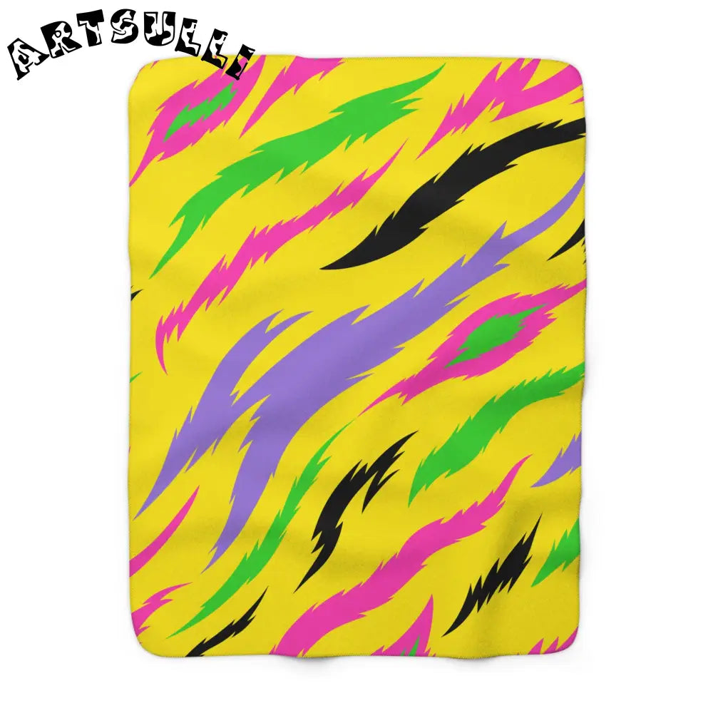 JAKKOUTTHEBXX Retro Psychedelic Tiger Stripes Yellow Sherpa Fleece