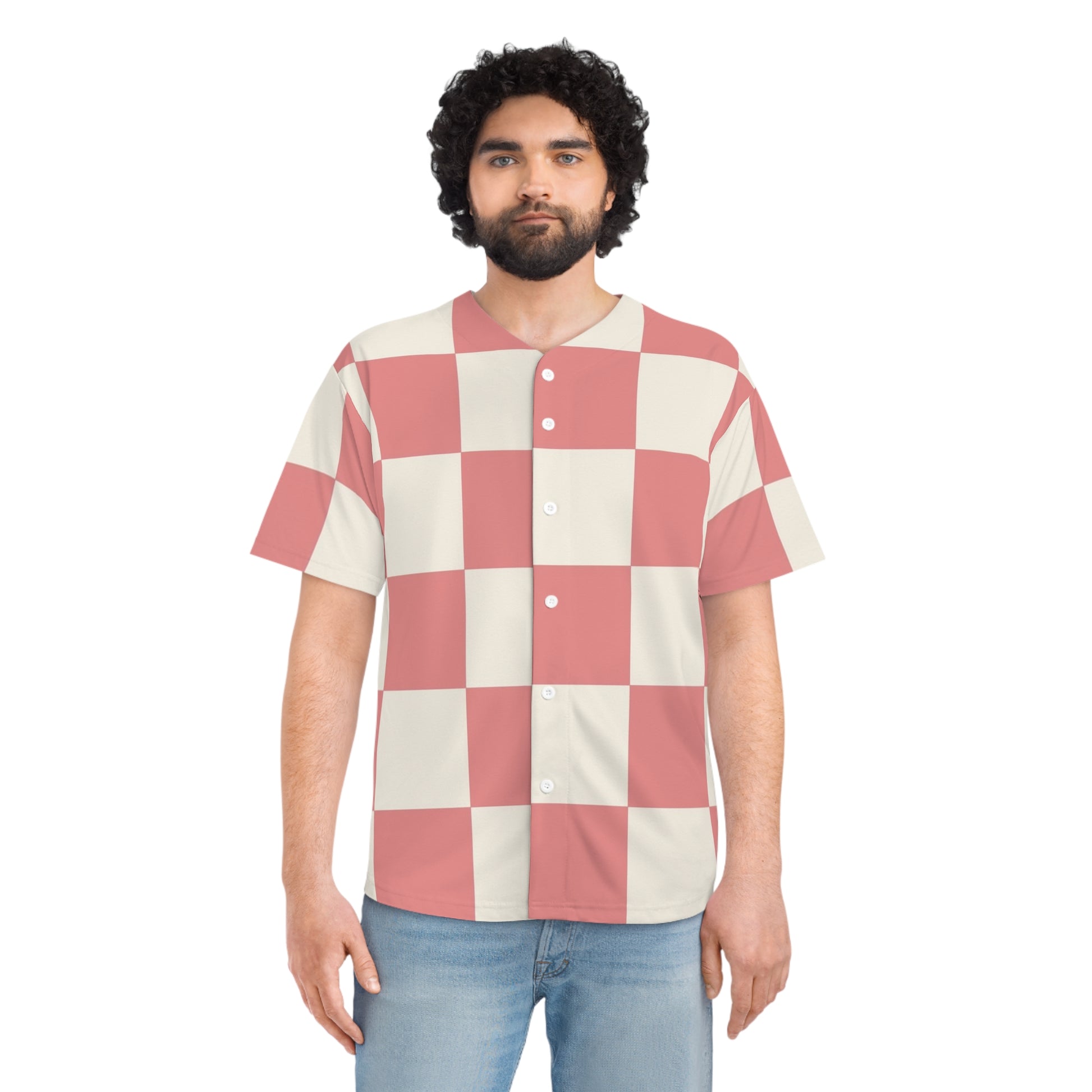 Retro Checkered Grassland Sprites Men's Baseball Jersey (AOP), Artsulli - Art is Long, Life is Short, All Over Prints, , , , , , , 