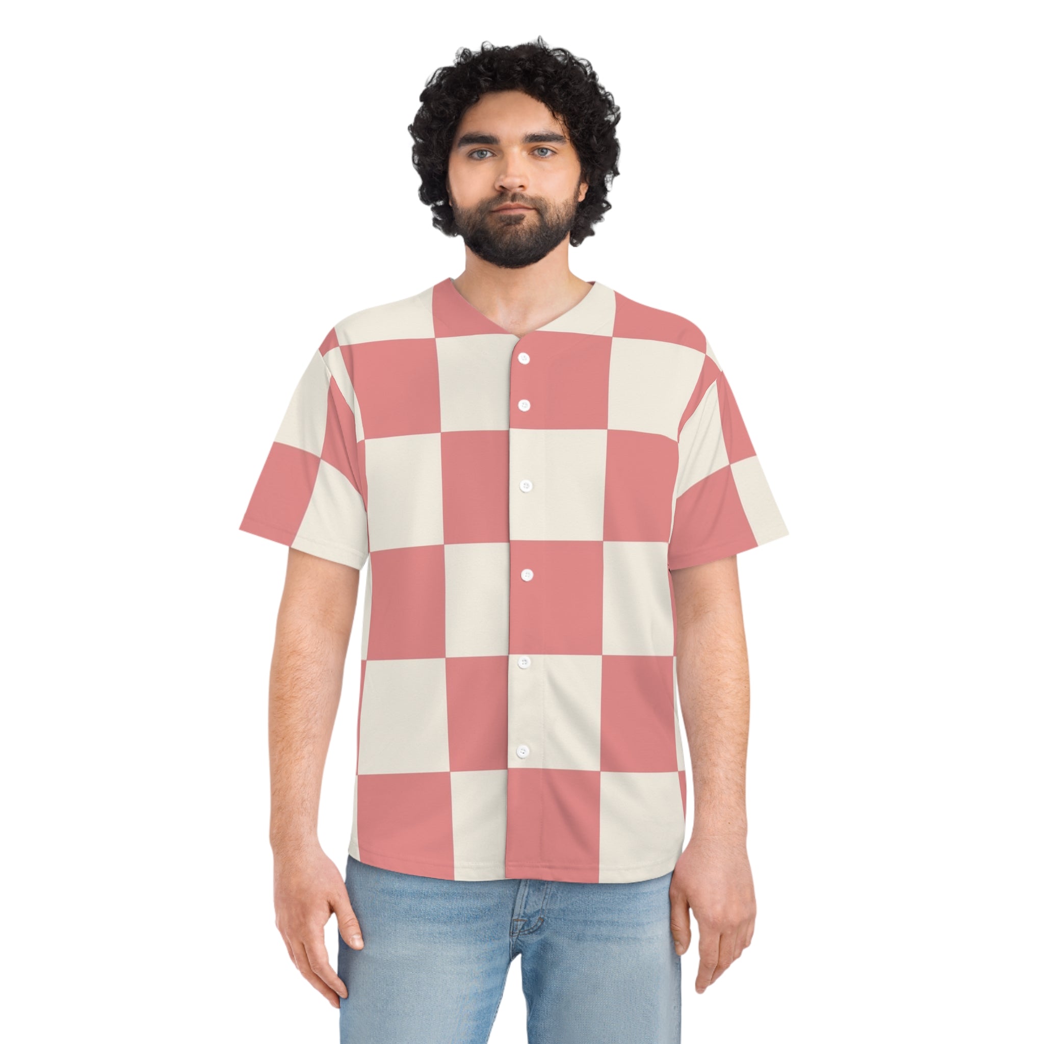 Retro Checkered Grassland Sprites Men's Baseball Jersey (AOP), Artsulli - Art is Long, Life is Short, All Over Prints, , , , , , , 