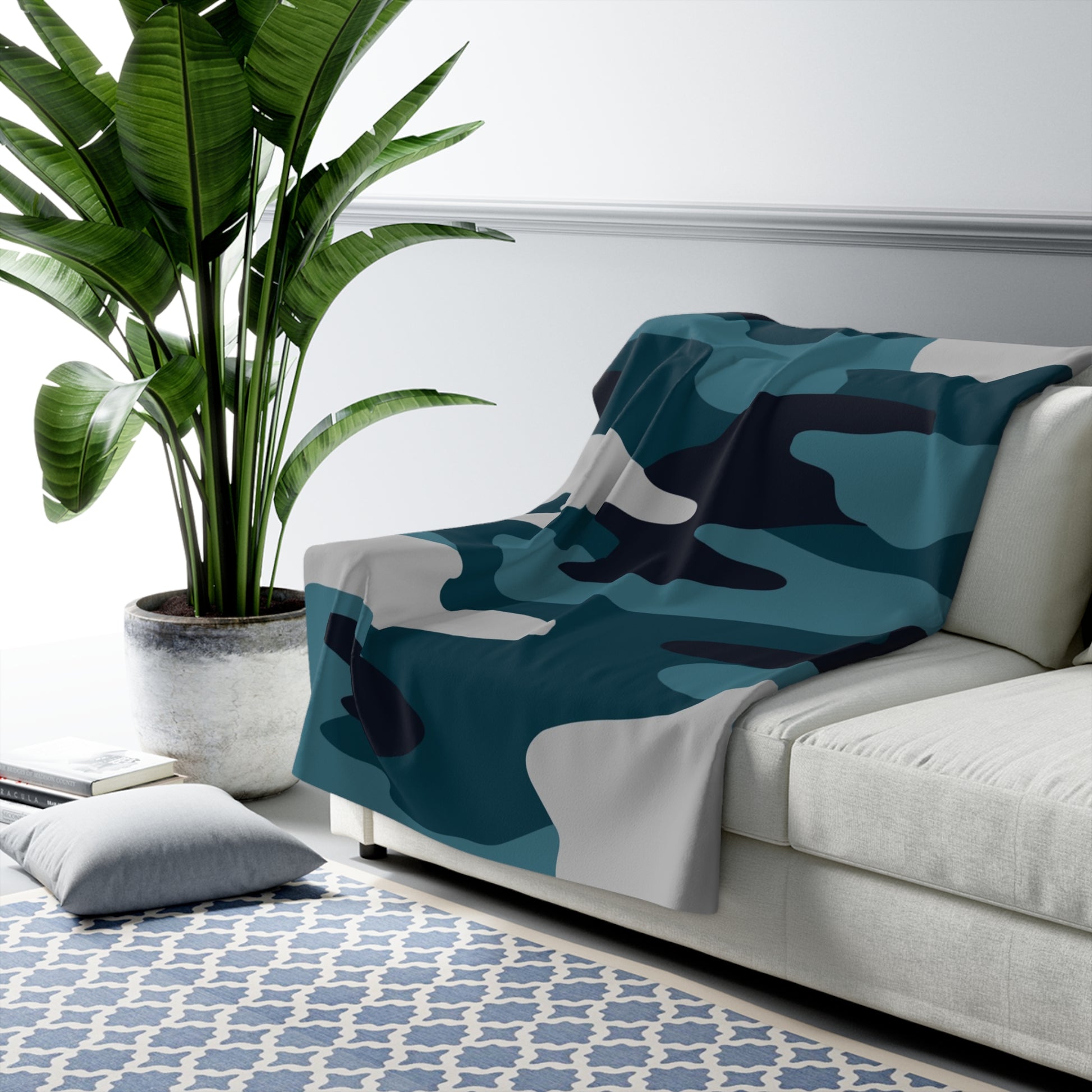 Blue Camouflage Sherpa Fleece Blanket, Artsulli - Art is Long, Life is Short, Home Decor, , , , , , , 