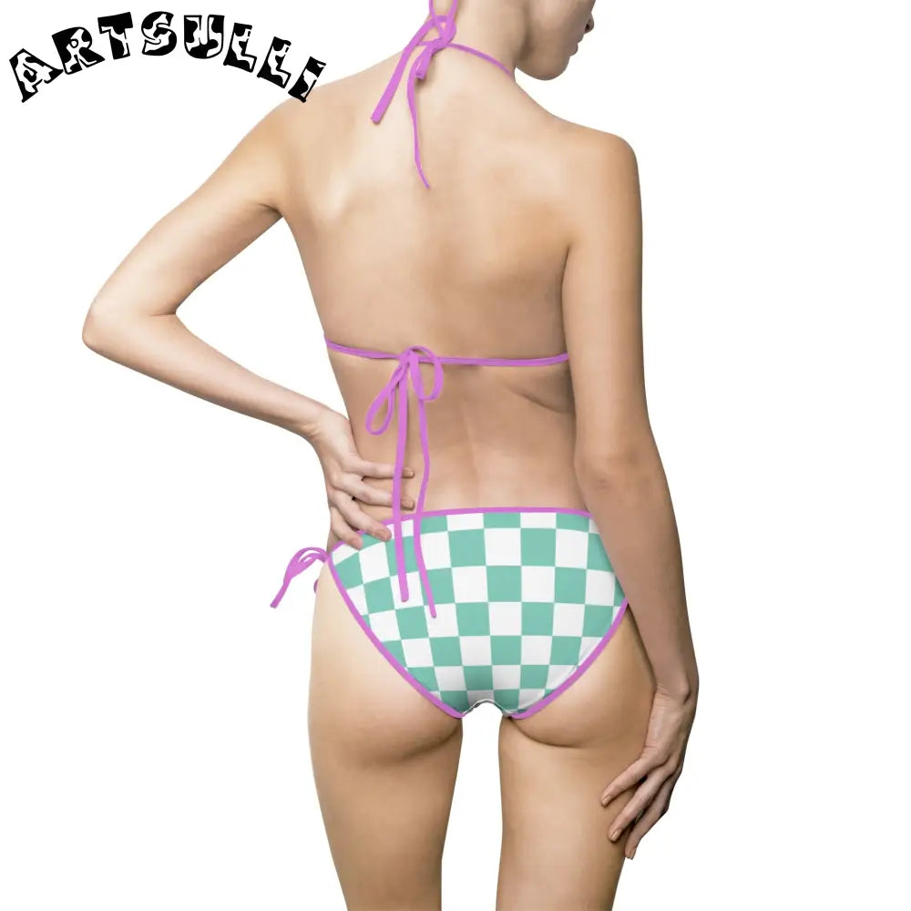 JAKKOUTTHEBXX Checkerboard Light Green Women’s Bikini Swimsuit (AOP)