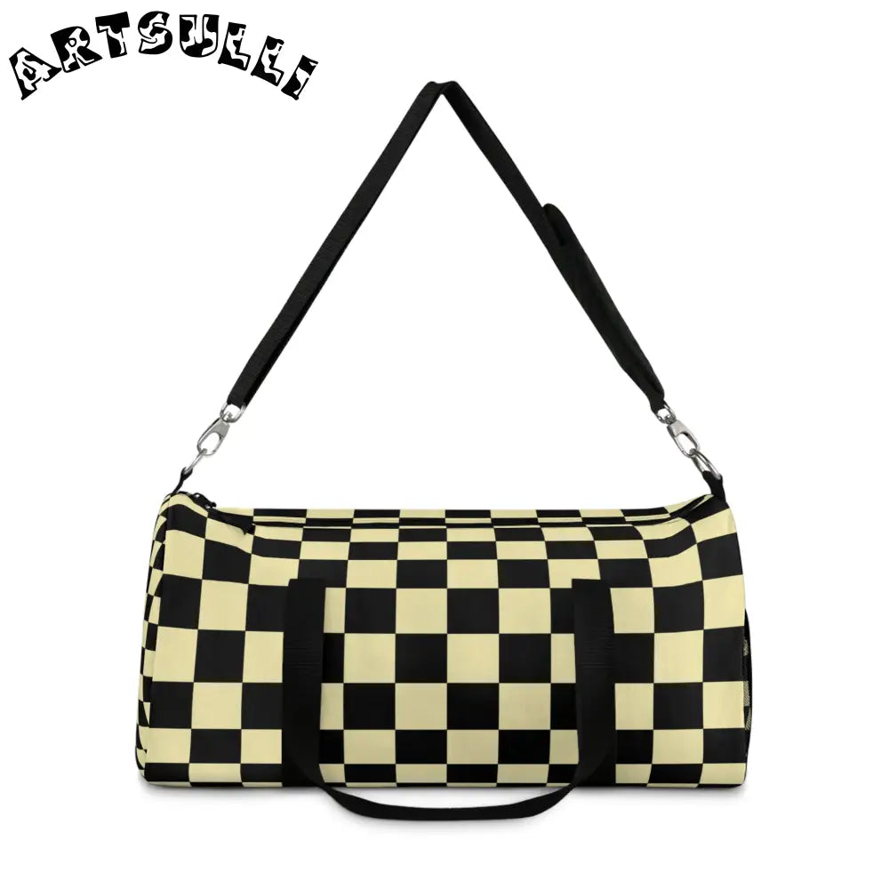 JAKKOUTTHEBXX Checkerboard Black and Yellow Duffel Bag JAKKOUTTHEBXX