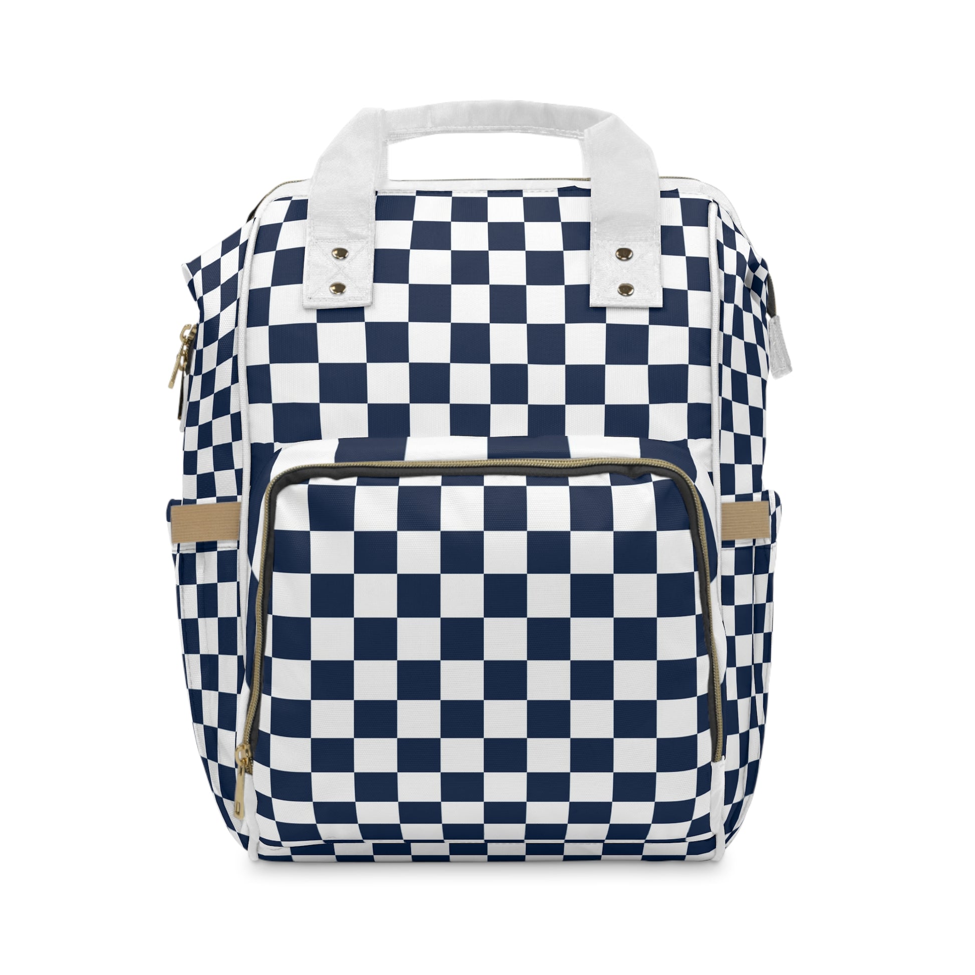 Checkerboard White and Navy Blue Multifunctional Diaper Backpack, Artsulli - Art is Long, Life is Short, Bags, Size, 15.0" × 10.8" × 6.7'', , , , , 21665181722729960073