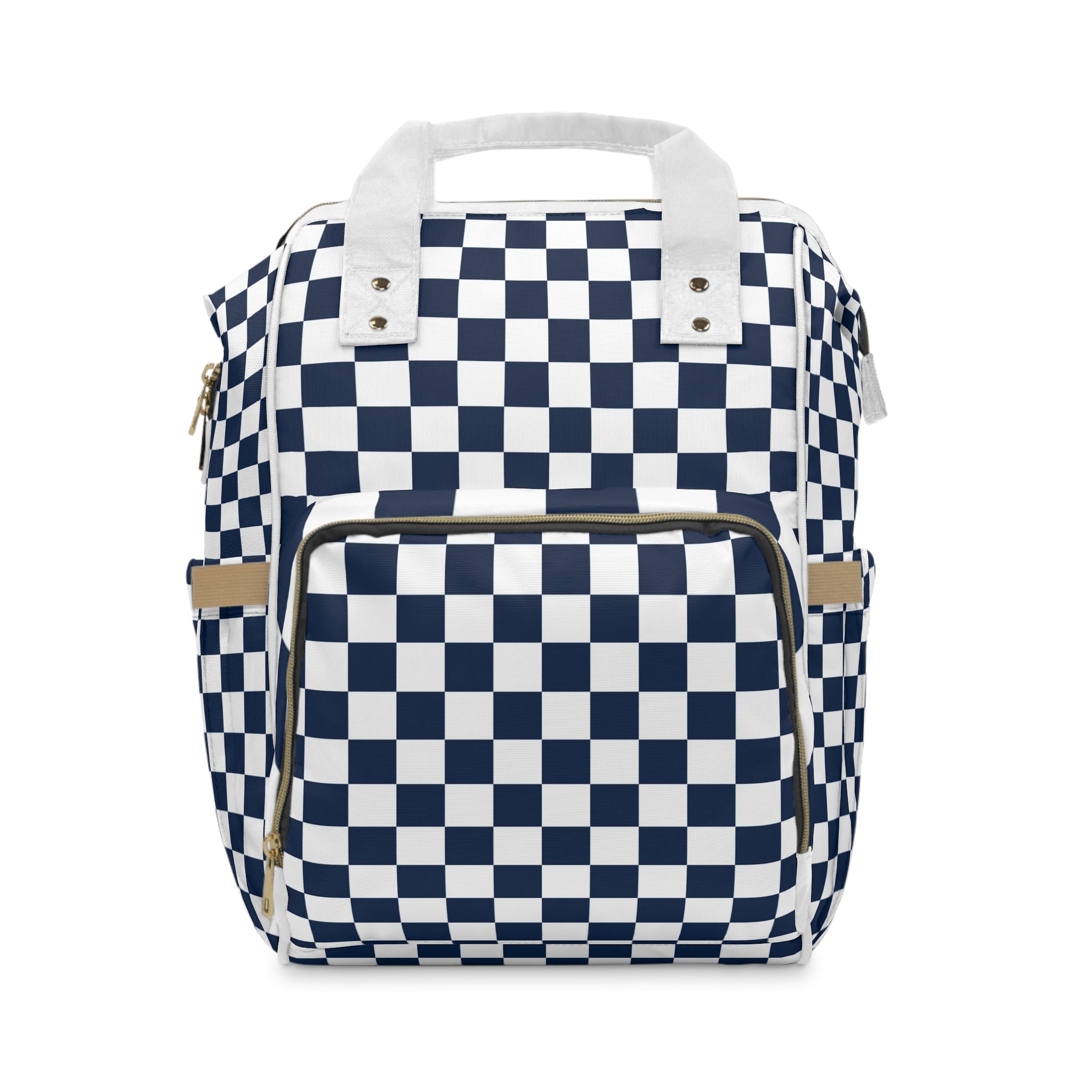 Checkerboard White and Navy Blue Multifunctional Diaper Backpack, Artsulli - Art is Long, Life is Short, Bags, Size, 15.0" × 10.8" × 6.7'', , , , , 21665181722729960073