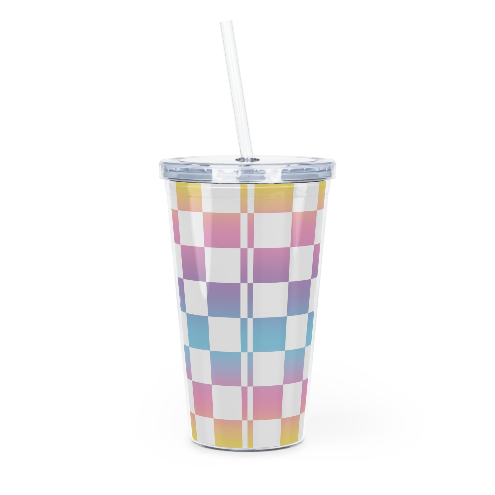 Vaporwave Check Plastic Tumbler with Straw, Artsulli - Art is Long, Life is Short, Mug, , , , , , , 