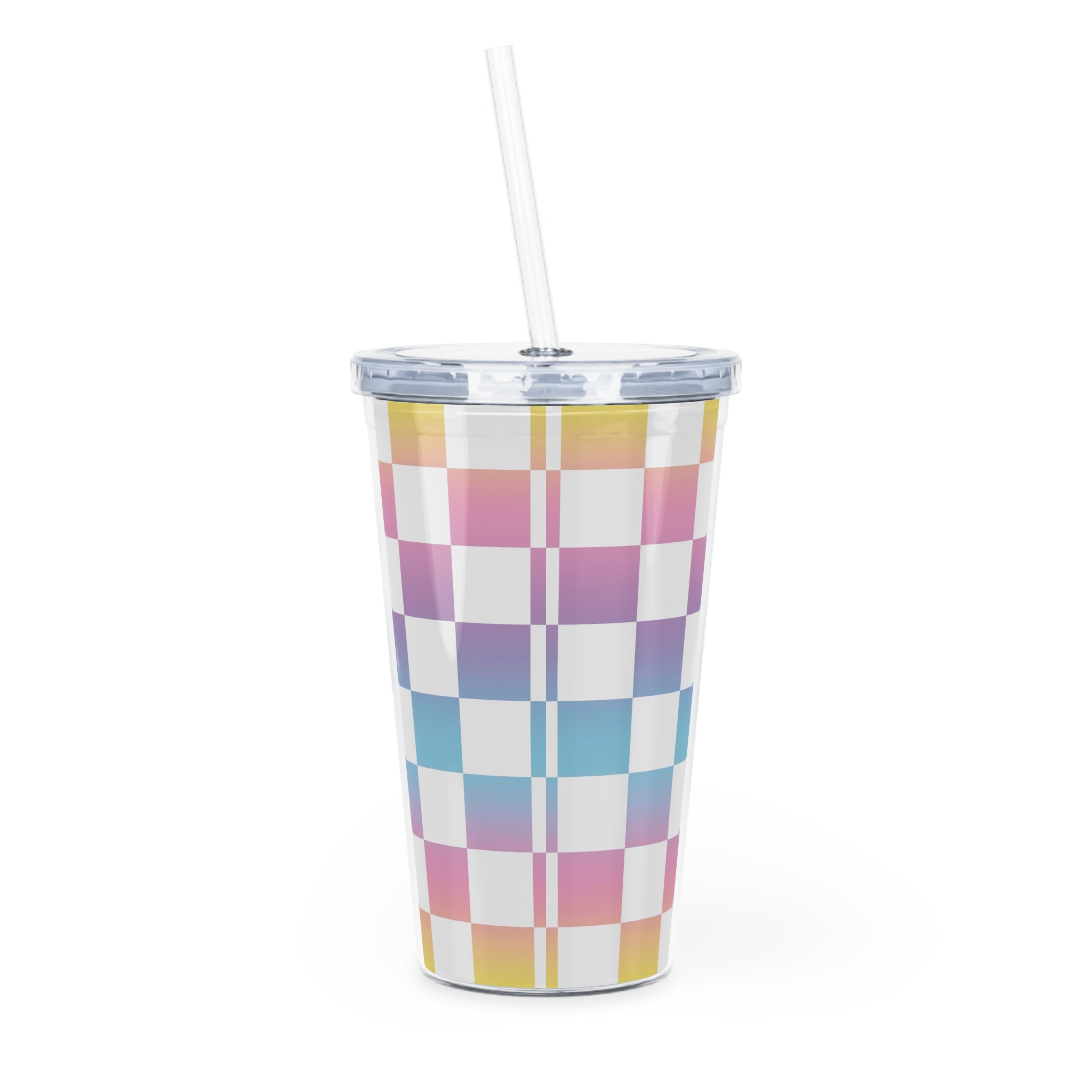 Vaporwave Check Plastic Tumbler with Straw, Artsulli - Art is Long, Life is Short, Mug, , , , , , , 