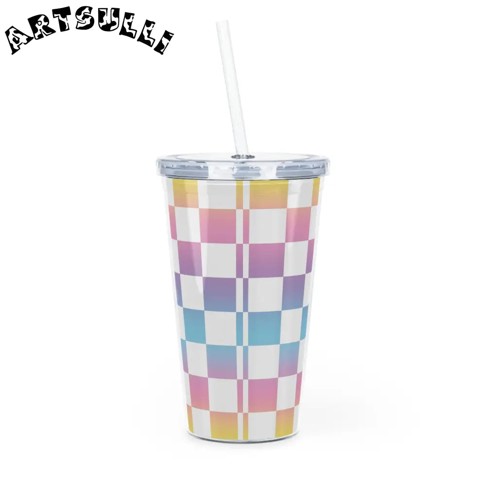 JAKKOUTTHEBXX Vaporwave Check Plastic Tumbler with Straw