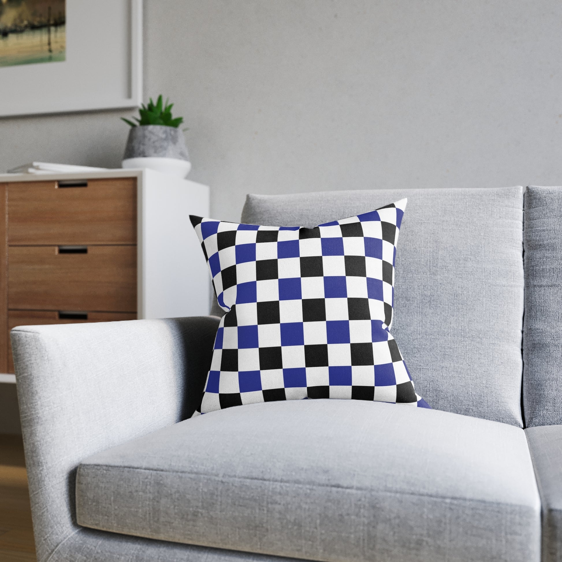 Checkerboard Blue White and Black Square Pillow, Artsulli - Art is Long, Life is Short, Home Decor, , , , , , , 
