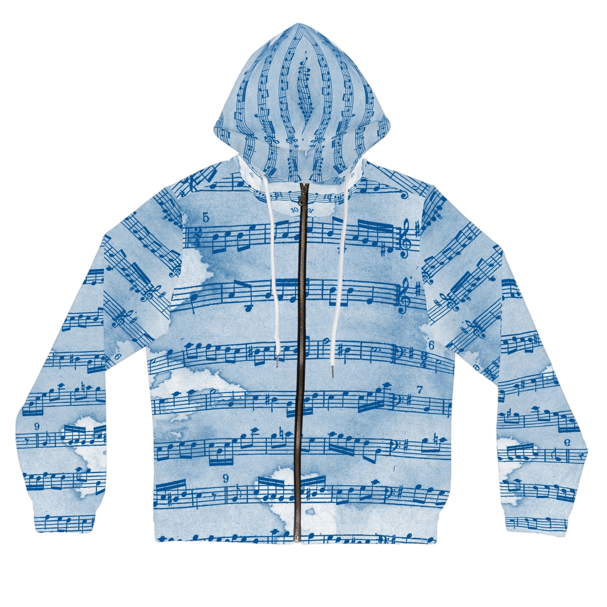 Drip Spill Type Beat Sheet Music Blue Women’s Full-Zip Hoodie (AOP), Artsulli - Art is Long, Life is Short, All Over Prints, Size, XS, Color, White, , , 27736829971848499460