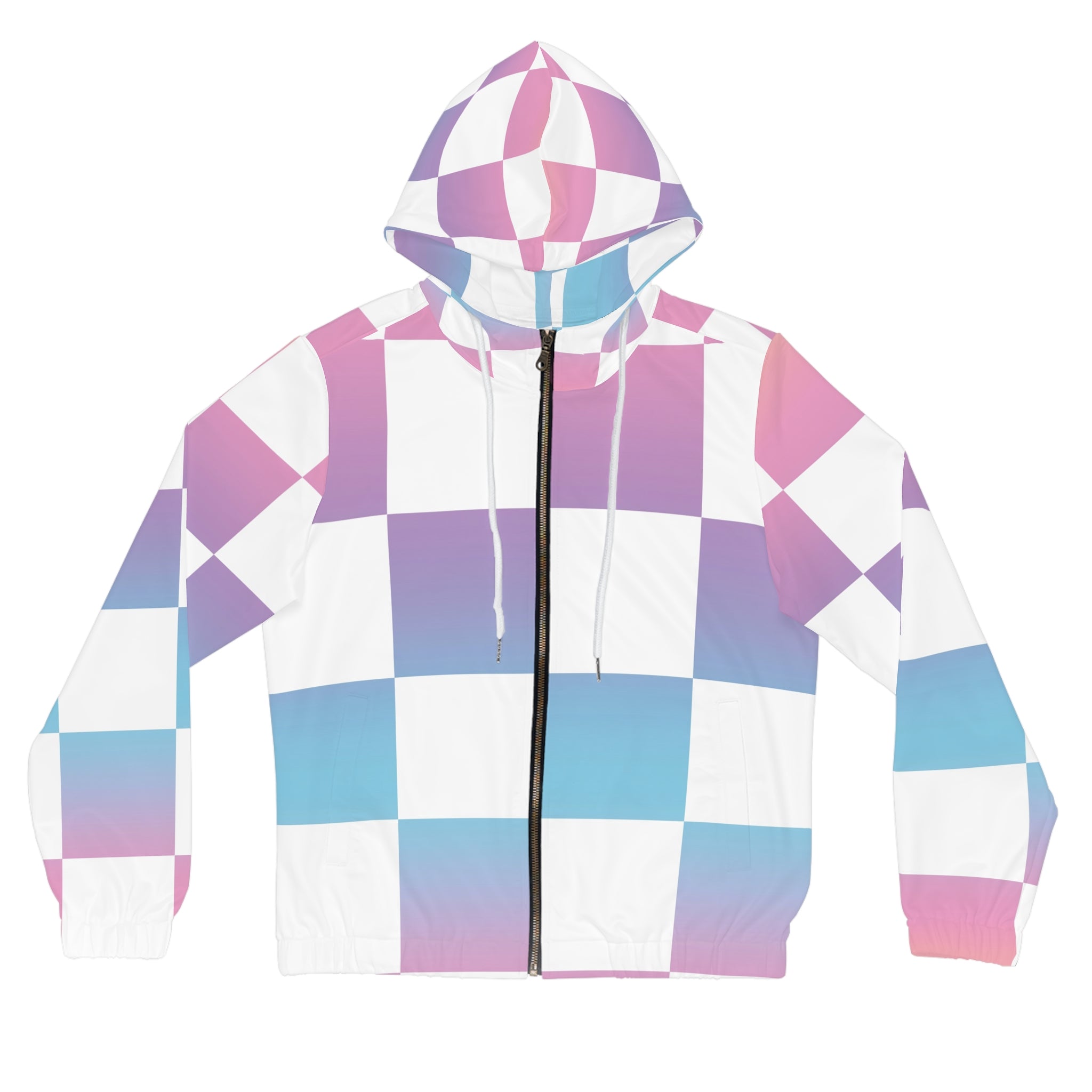 Vaporwave Check Women’s Full-Zip Hoodie (AOP), Artsulli - Art is Long, Life is Short, All Over Prints, Size, XS, Color, White, , , 26851624679726460558