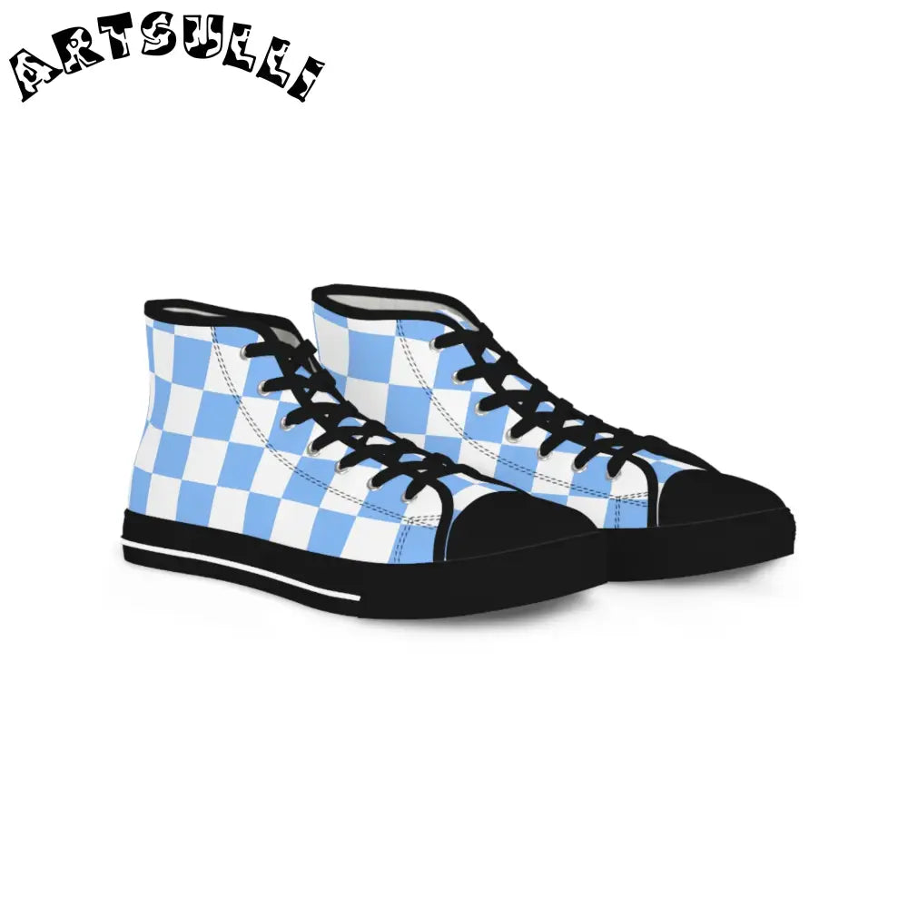 JAKKOUTTHEBXX Checkerboard White and Light Blue Men’s High Top