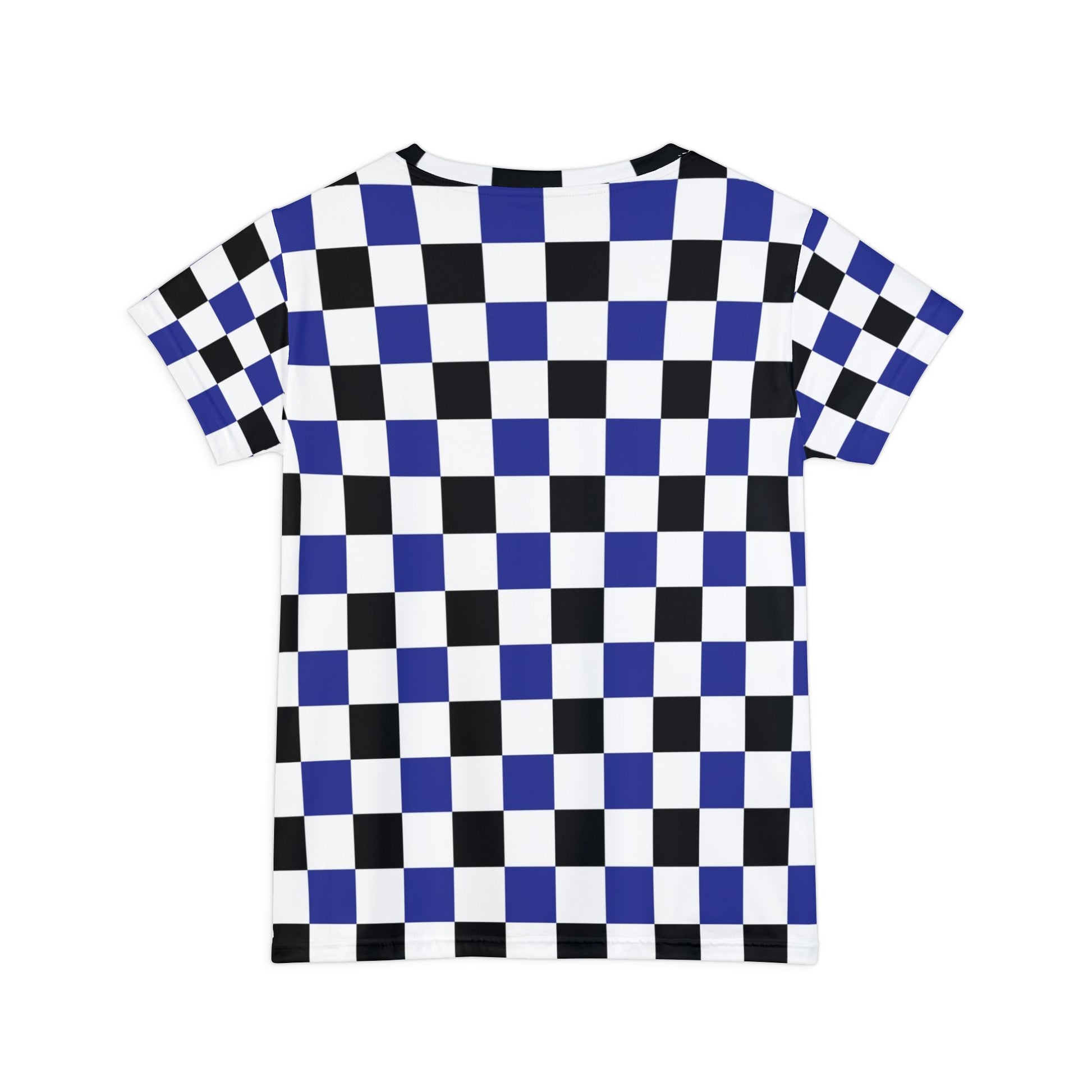 Checkerboard Blue White and Black Women's Short Sleeve Shirt (AOP), Artsulli - Art is Long, Life is Short, All Over Prints, , , , , , , 