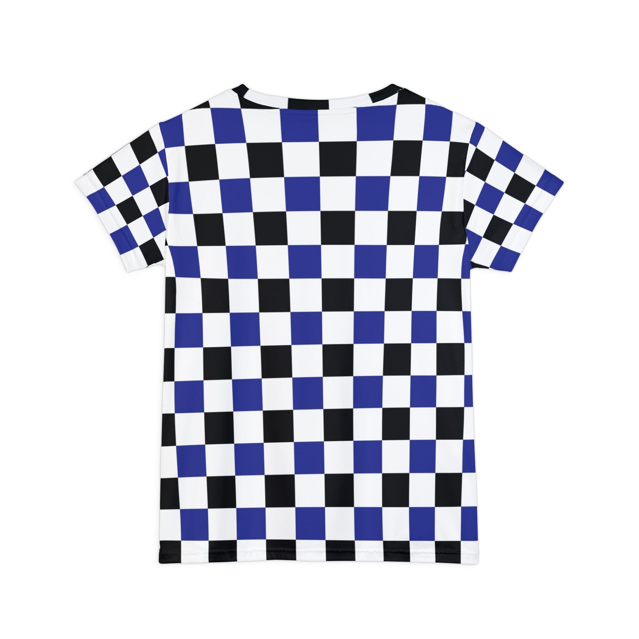 Checkerboard Blue White and Black Women's Short Sleeve Shirt (AOP), Artsulli - Art is Long, Life is Short, All Over Prints, , , , , , , 