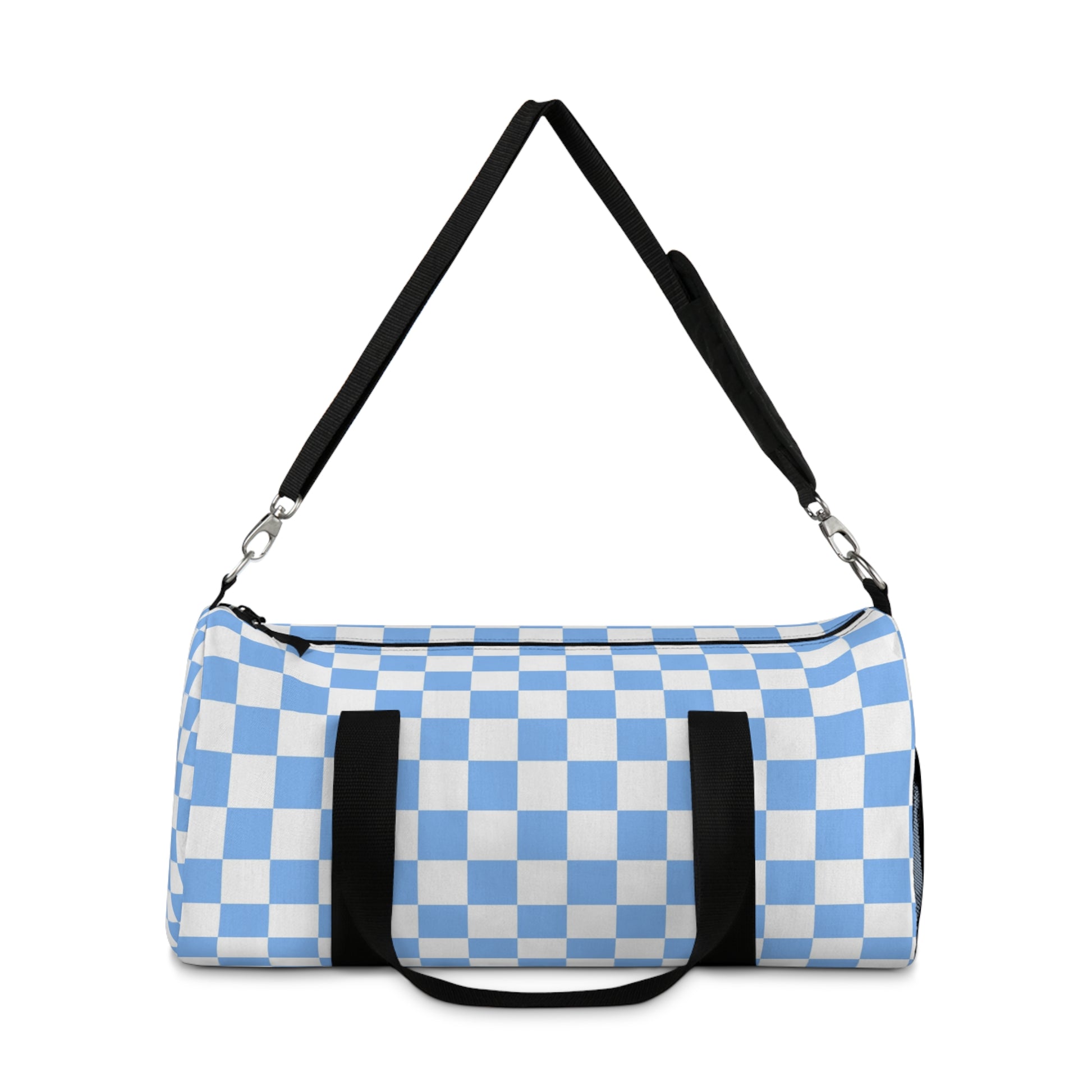 Checkerboard II White and Light Blue Duffel Bag, Artsulli - Art is Long, Life is Short, Bags, , , , , , , 