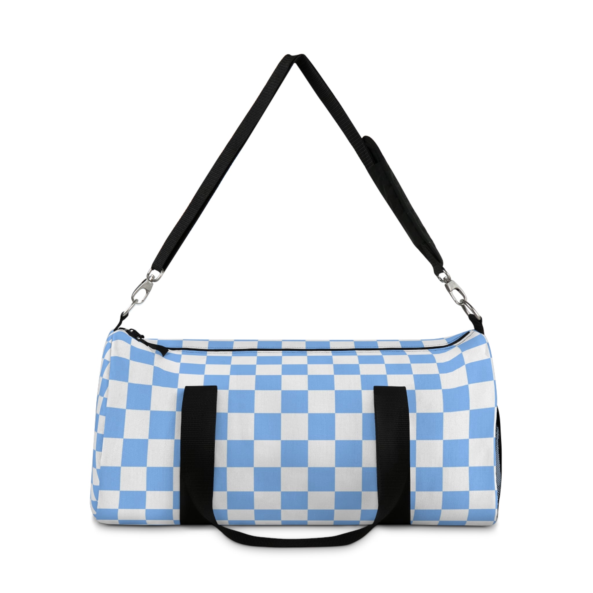 Checkerboard II White and Light Blue Duffel Bag, Artsulli - Art is Long, Life is Short, Bags, , , , , , , 