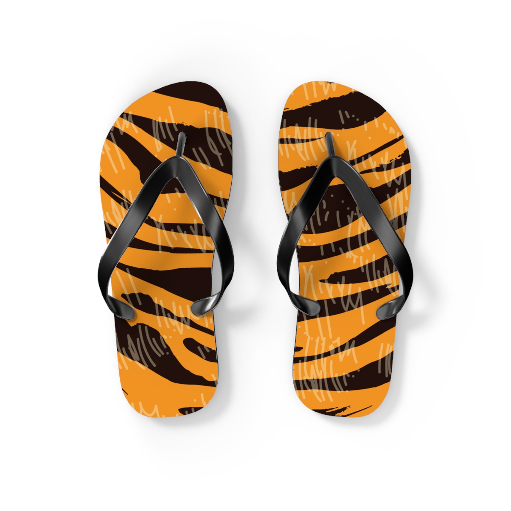 Tiger Scratches Orange & Black Flip Flops, Artsulli - Art is Long, Life is Short, Shoes, Size, S, Color, Black sole, , , 12950476472951