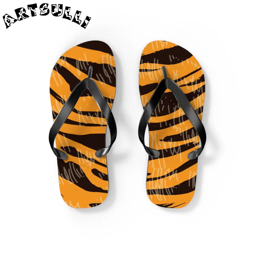 JAKKOUTTHEBXX Tiger Scratches Orange & Black Flip Flops