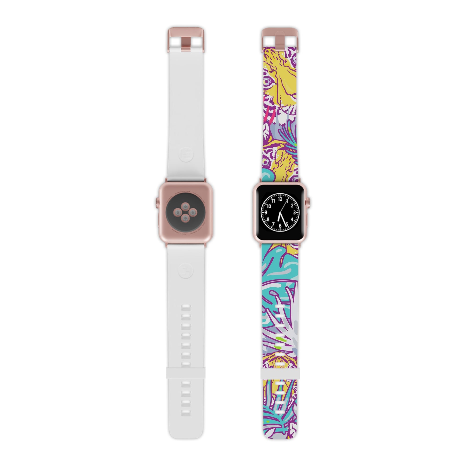 Tropical Floral Tigers Torquise and Purple Watch Band for Apple Watch, Artsulli - Art is Long, Life is Short, Accessories, Size, 8'' × 0.75'' / 42 - 44 mm, Color, Rose Gold, , , 14241899984552