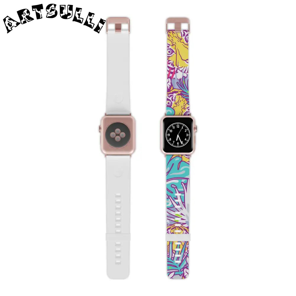 JAKKOUTTHEBXX Tropical Floral Tigers Torquise and Purple Watch Band
