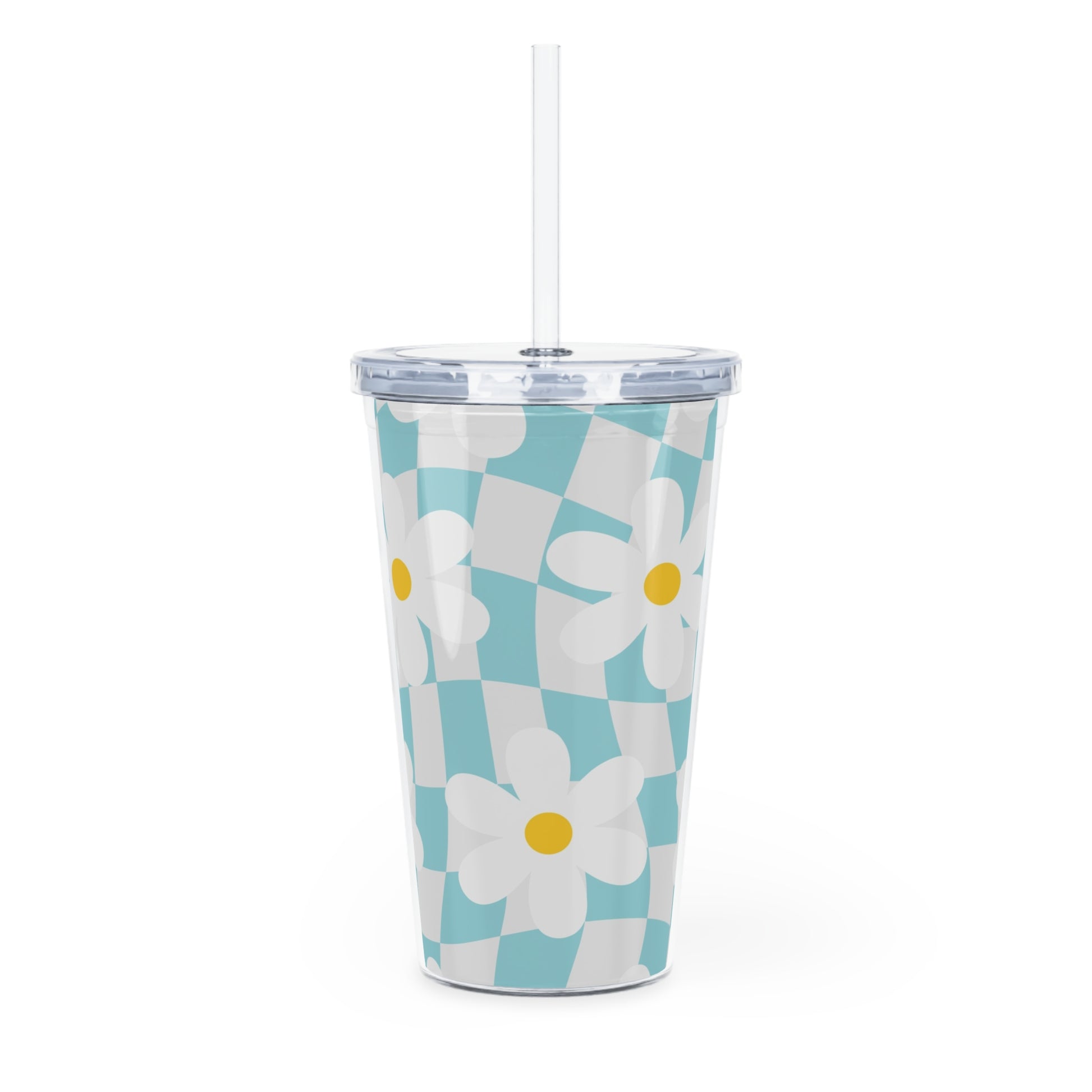 Trippy Check Garden Plastic Tumbler with Straw, Artsulli - Art is Long, Life is Short, Mug, , , , , , , 