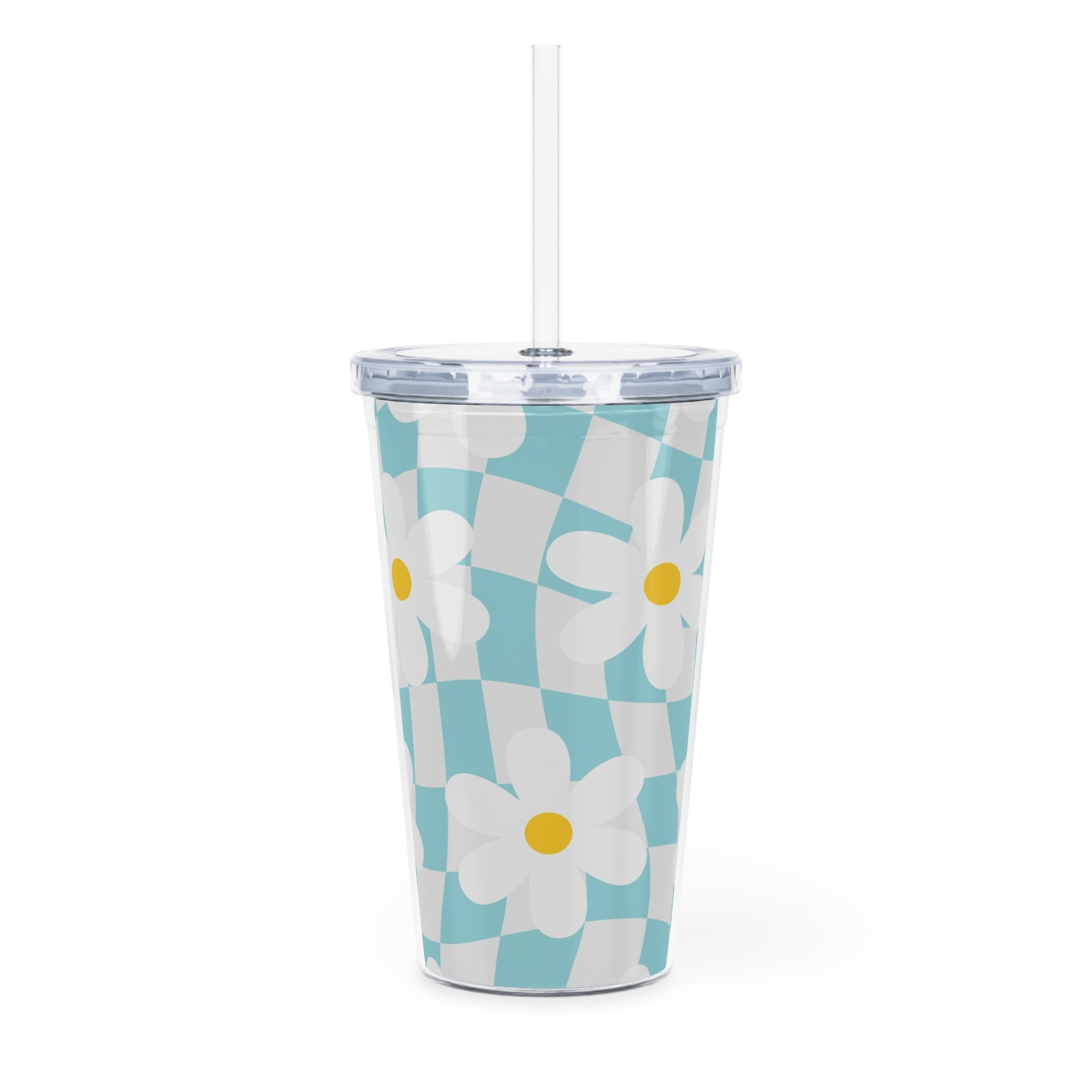 Trippy Check Garden Plastic Tumbler with Straw, Artsulli - Art is Long, Life is Short, Mug, , , , , , , 