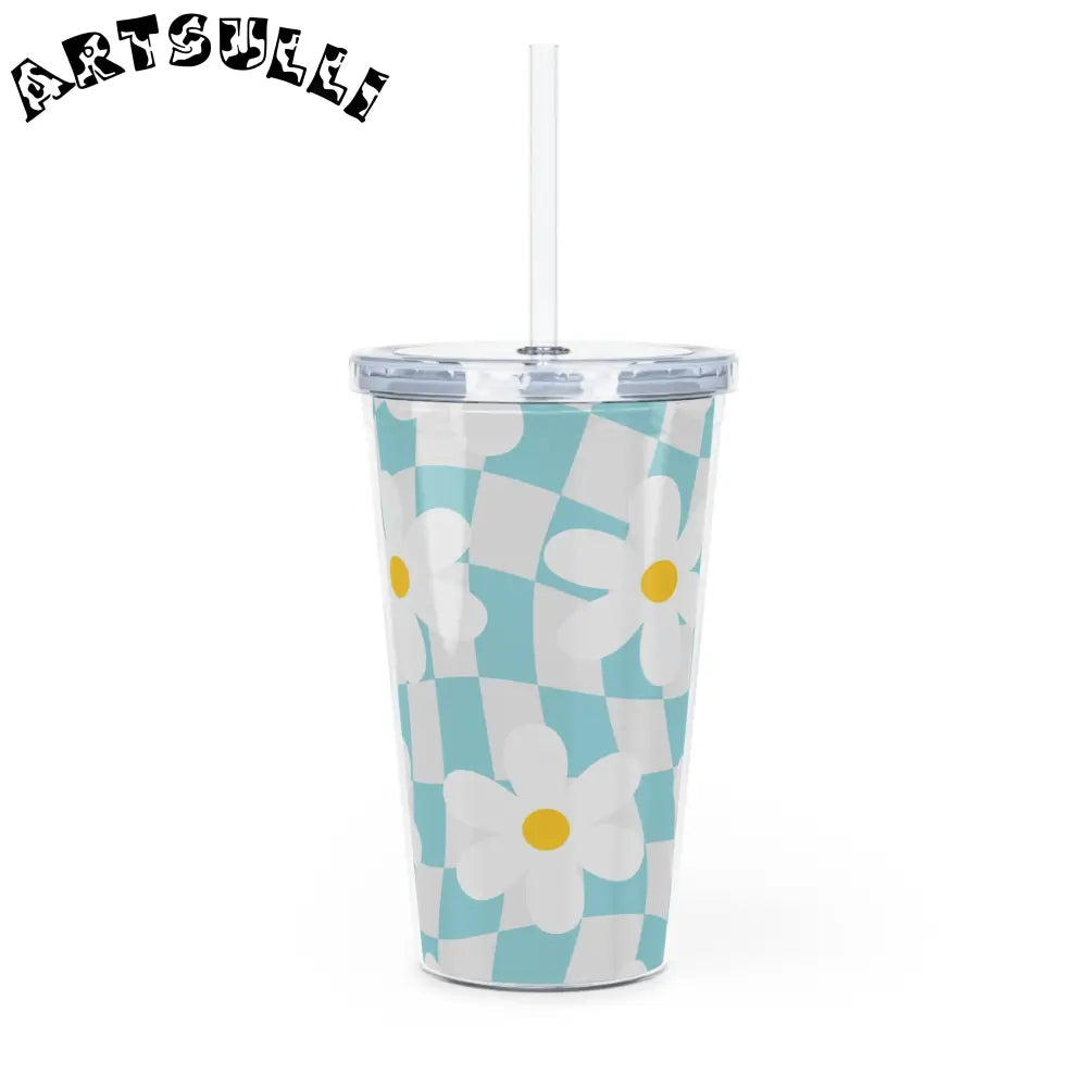 JAKKOUTTHEBXX Trippy Check Garden Plastic Tumbler with Straw