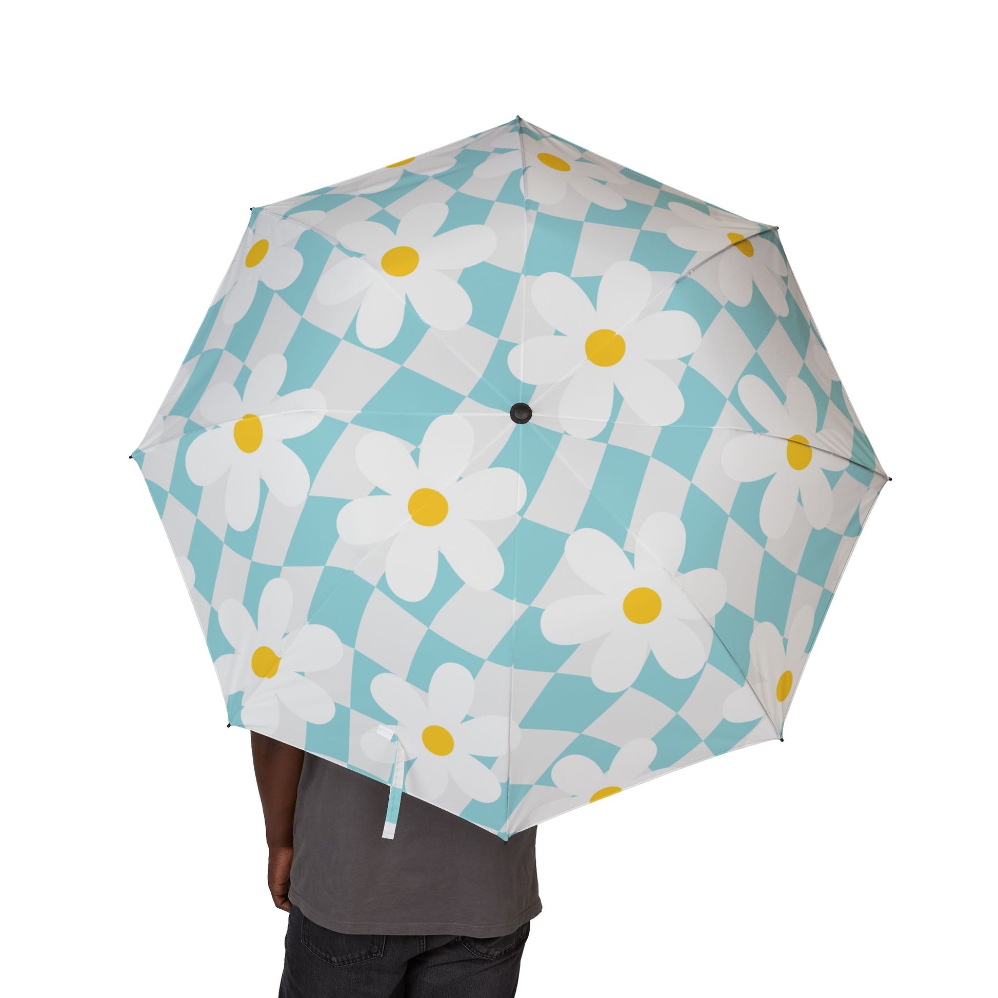 Trippy Check Garden Semi-Automatic Foldable Umbrella, Artsulli - Art is Long, Life is Short, Accessories, , , , , , , 