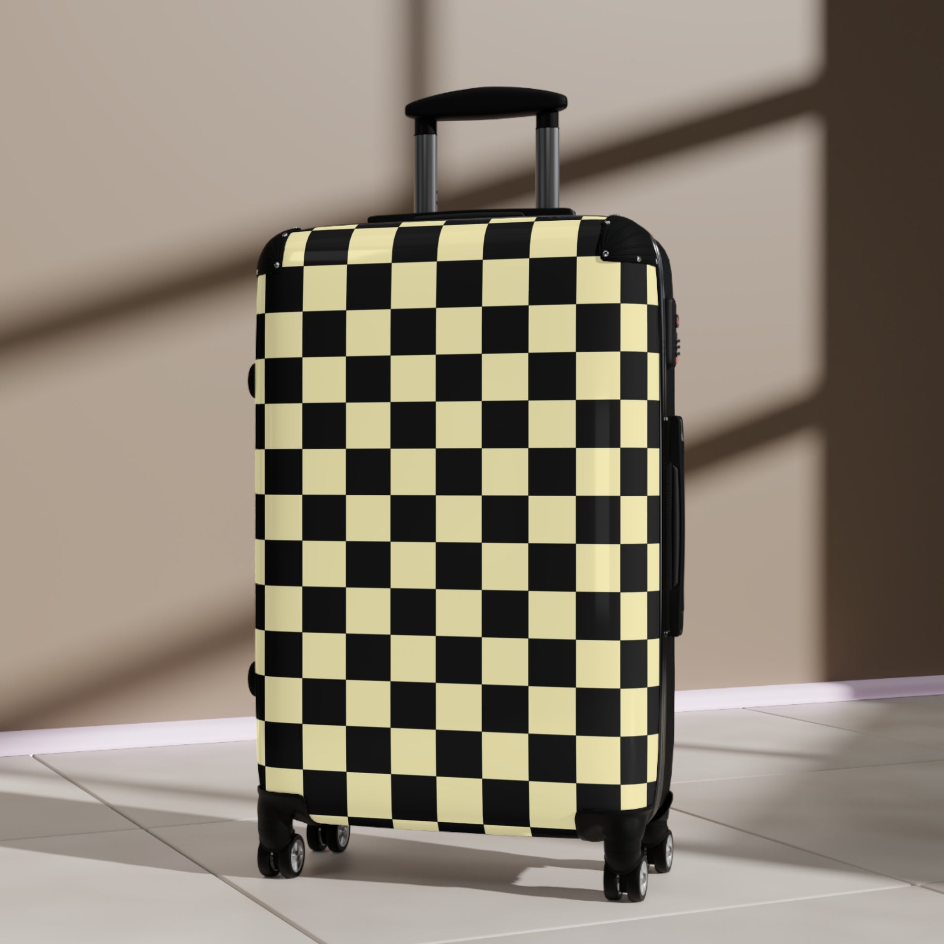 Checkerboard Black and Yellow Suitcase, Artsulli - Art is Long, Life is Short, Bags, , , , , , , 