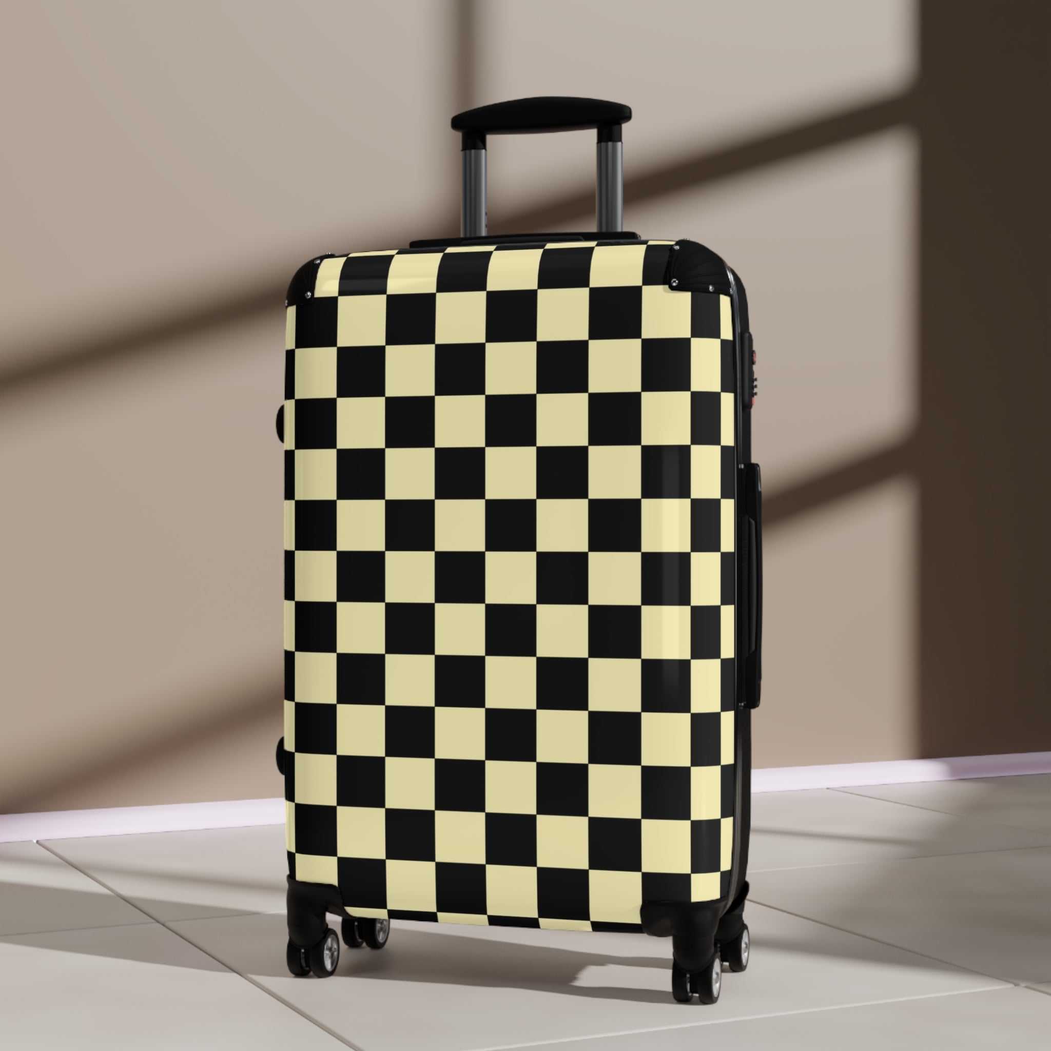 Checkerboard Black and Yellow Suitcase, Artsulli - Art is Long, Life is Short, Bags, , , , , , , 