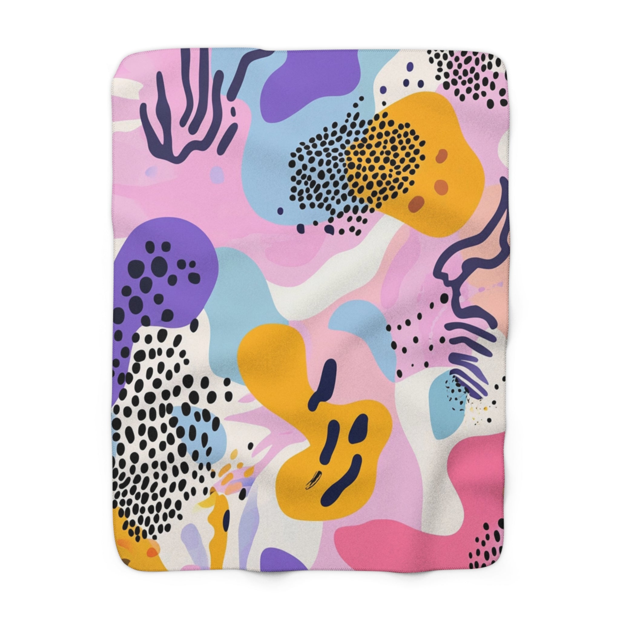 Colorful Abstract Dots and Shapes II Sherpa Fleece Blanket, Artsulli - Art is Long, Life is Short, Home Decor, Size, 50" × 60", , , , , 25652169311984