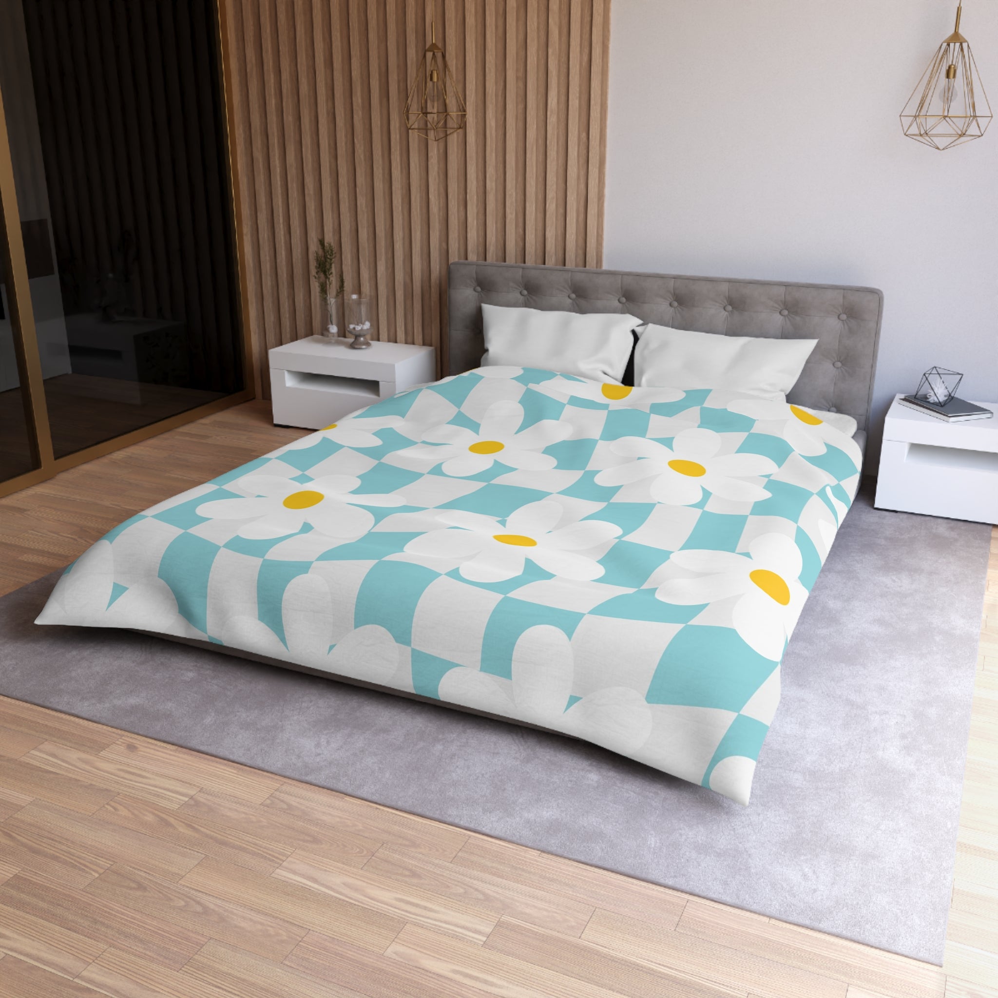 Trippy Check Garden Microfiber Duvet Cover, Artsulli - Art is Long, Life is Short, Home Decor, , , , , , , 