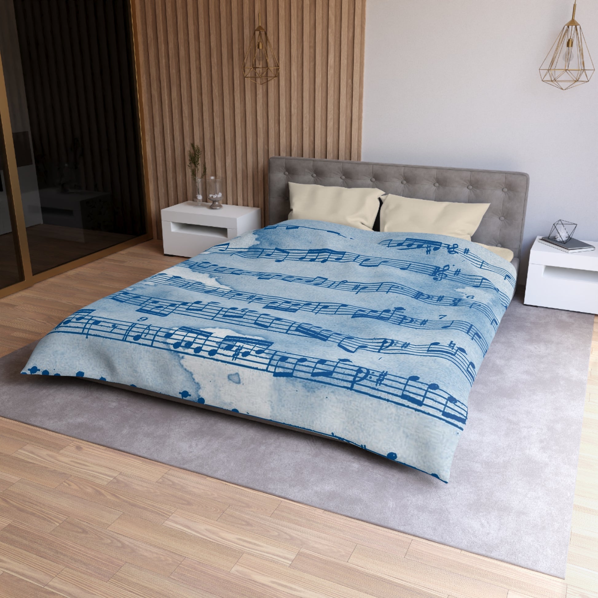 Drip Spill Type Beat Sheet Music Blue Microfiber Duvet Cover, Artsulli - Art is Long, Life is Short, Home Decor, , , , , , , 