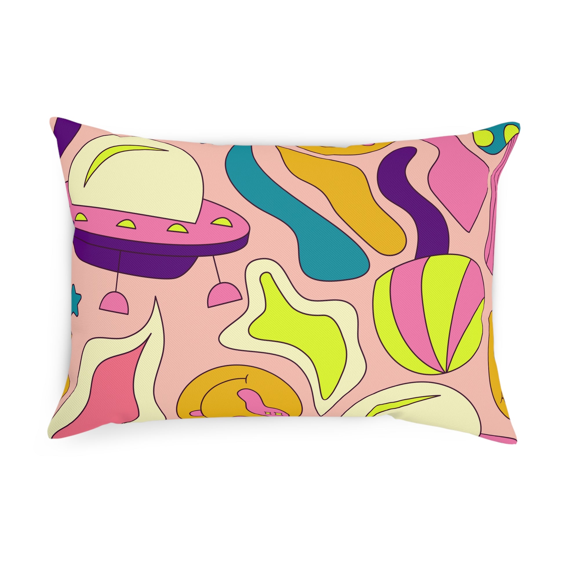 Trippy Spaceships Pink Cushion, Artsulli - Art is Long, Life is Short, Home Decor, , , , , , , 