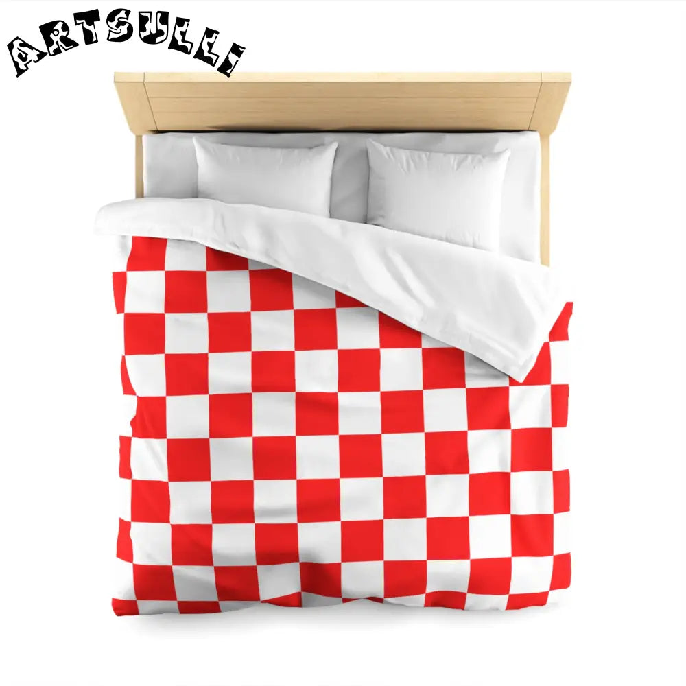 JAKKOUTTHEBXX Checkerboard Red and White Microfiber Duvet Cover