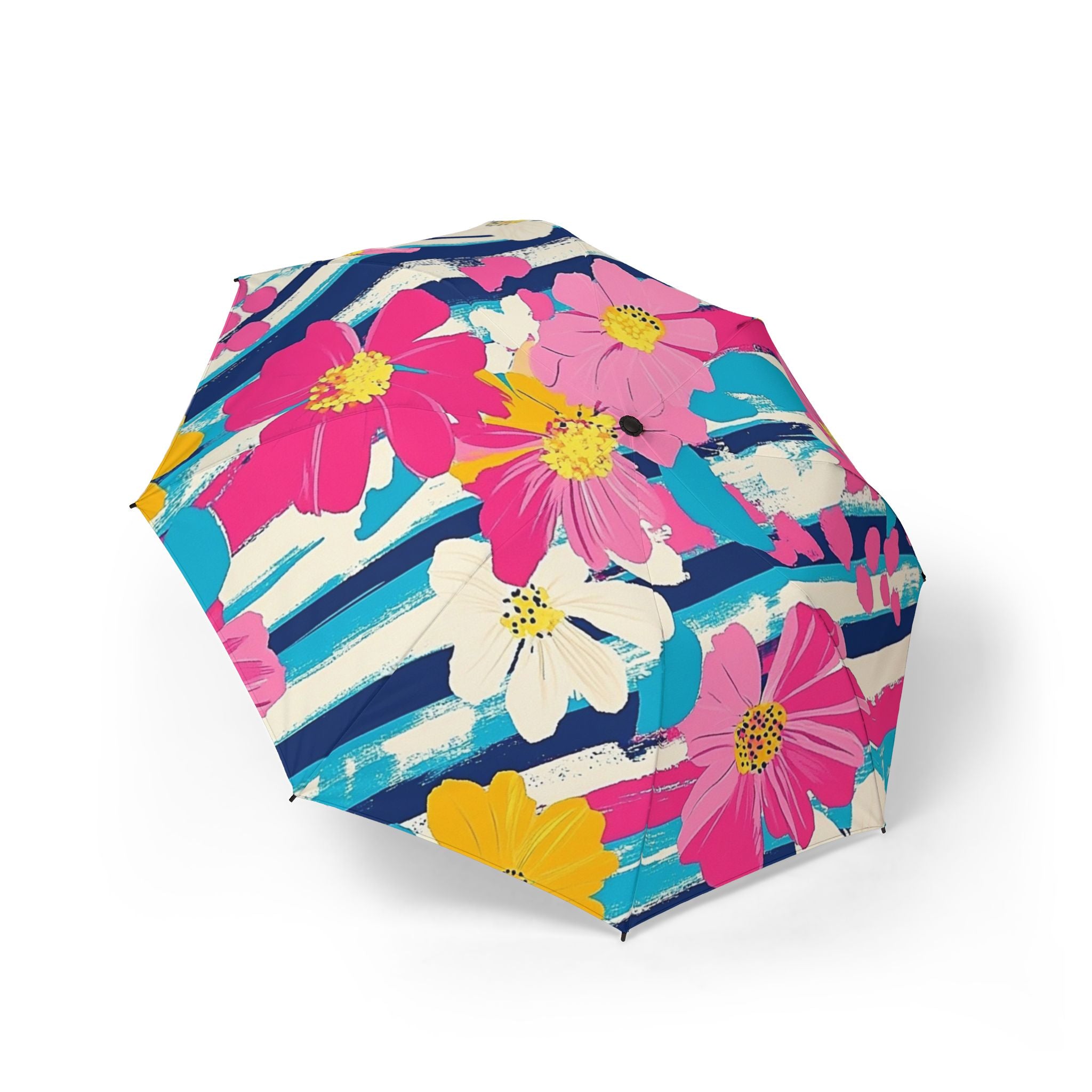 Dayglo Floral Stripes Multi-Color Semi-Automatic Foldable Umbrella, Artsulli - Art is Long, Life is Short, Accessories, Size, One size, , , , , 38597598764358