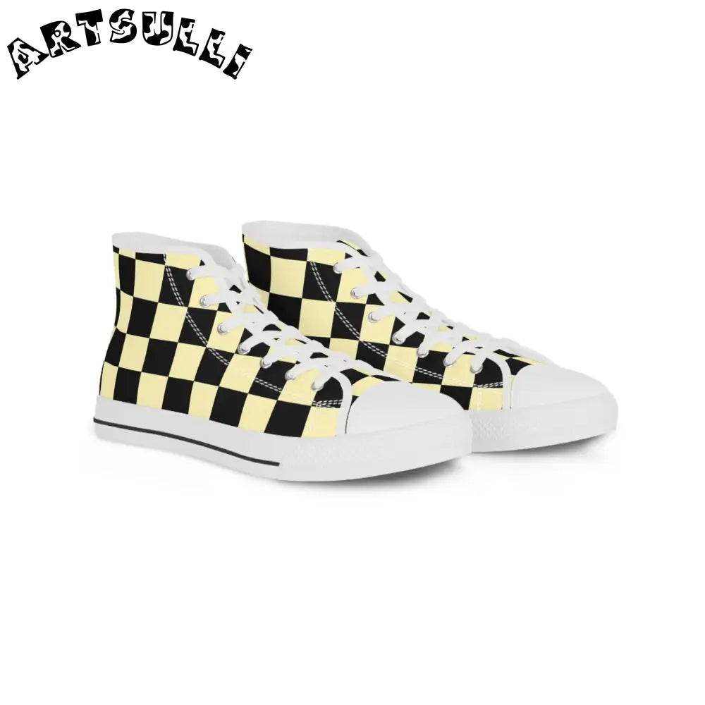 JAKKOUTTHEBXX Checkerboard Black and Yellow Men’s High Top Sneakers