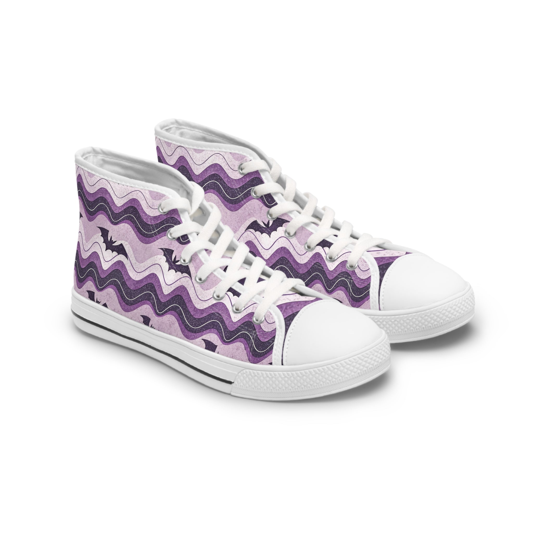 Bat Wave Purple Women's High Top Sneakers, Artsulli - Art is Long, Life is Short, Shoes, Size, US 5.5, Color, White sole, , , 42718345610948