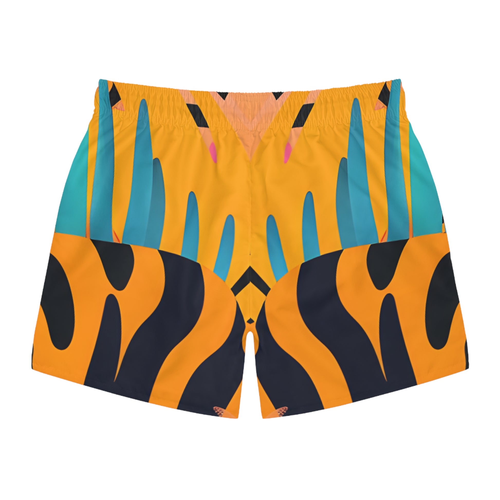 Palm Leaves x Tiger Stripes Orange and Blue Swim Trunks (AOP), Artsulli - Art is Long, Life is Short, All Over Prints, , , , , , , 