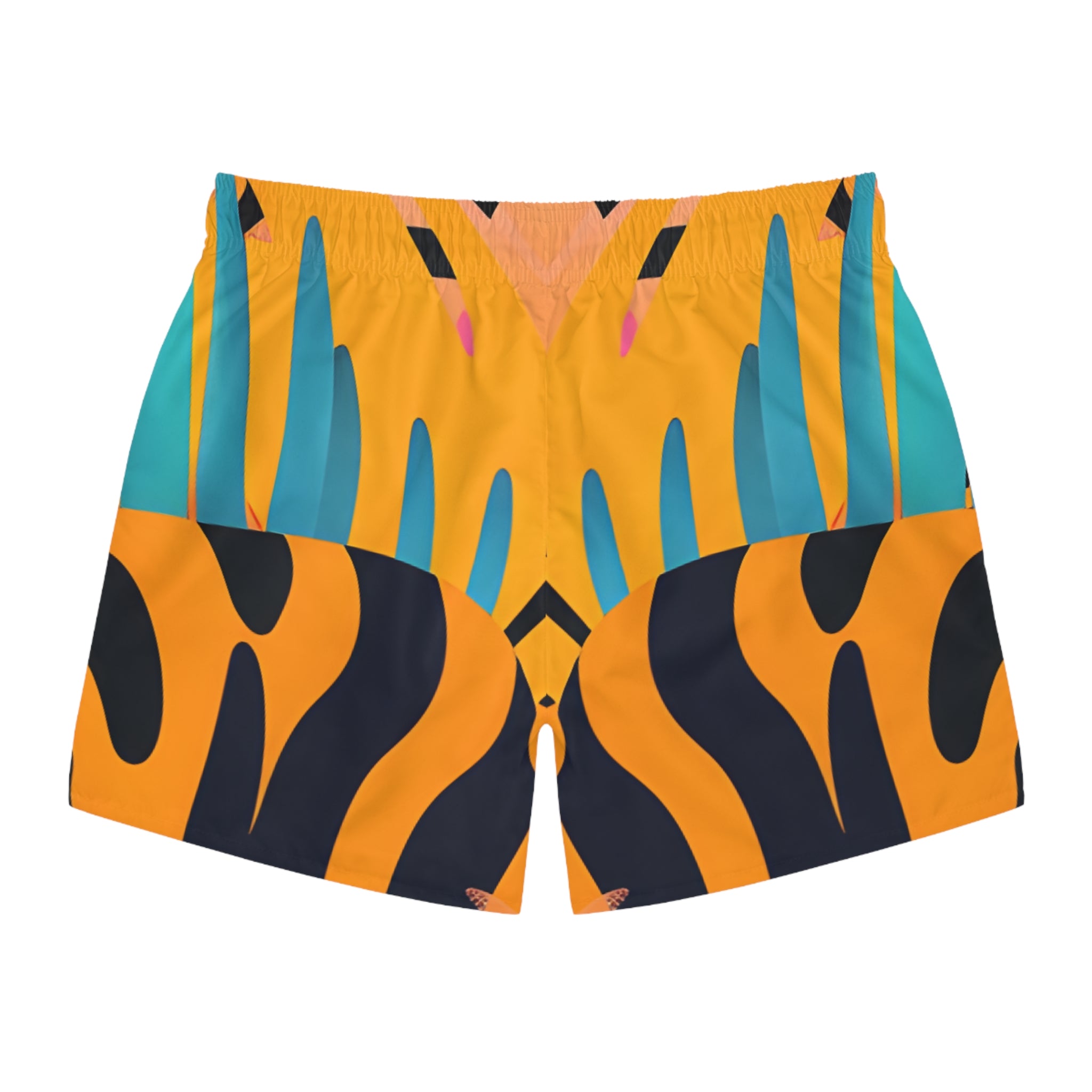 Palm Leaves x Tiger Stripes Orange and Blue Swim Trunks (AOP), Artsulli - Art is Long, Life is Short, All Over Prints, , , , , , , 