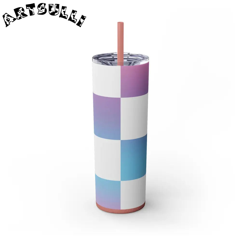 JAKKOUTTHEBXX Vaporwave Check Skinny Tumbler with Straw 20oz