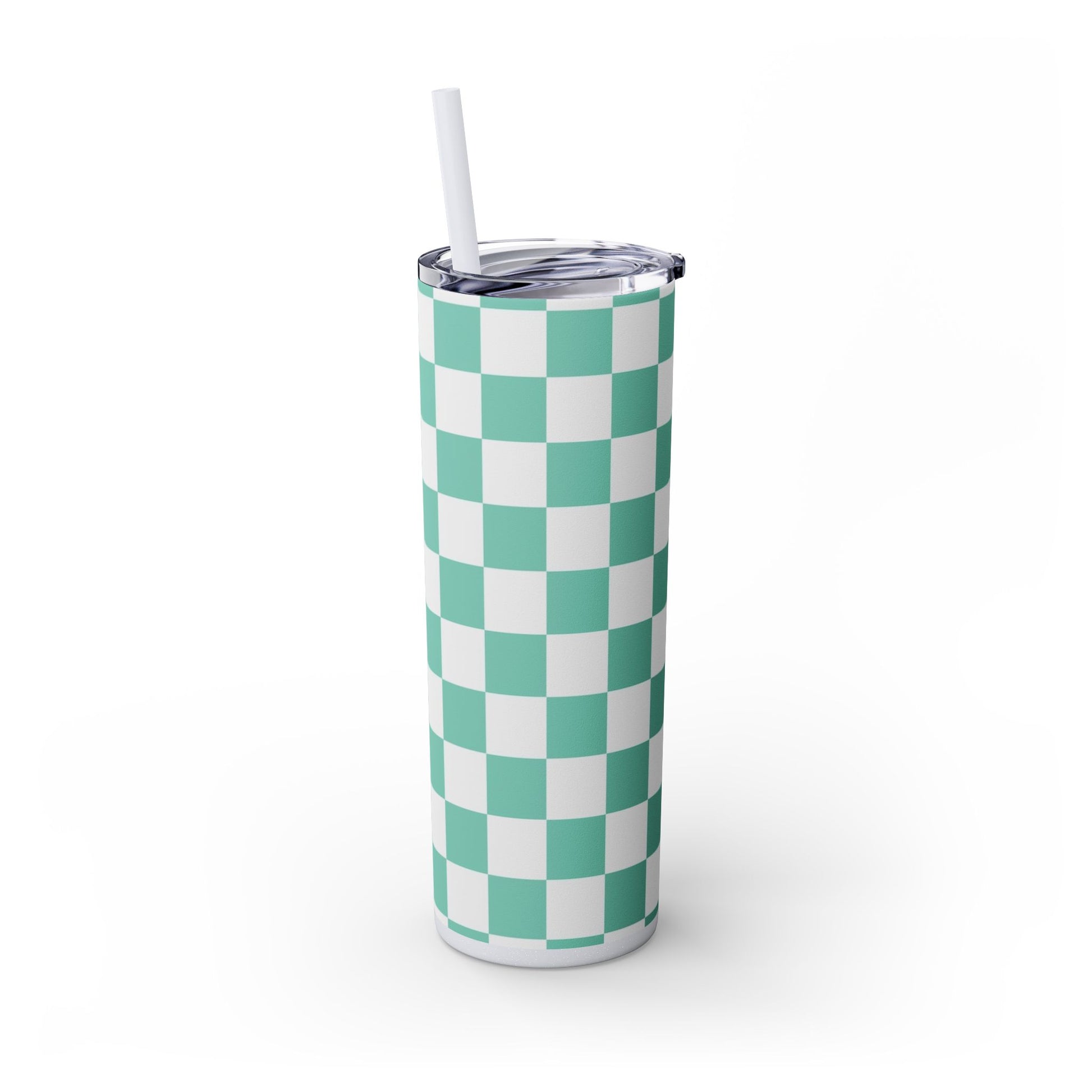 Checkerboard Light Green Skinny Tumbler with Straw, 20oz, Artsulli - Art is Long, Life is Short, Mug, , , , , , , 