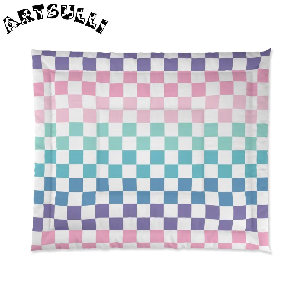 JAKKOUTTHEBXX Vaporwave Rainbow Checkerboard Multi-Color Comforter