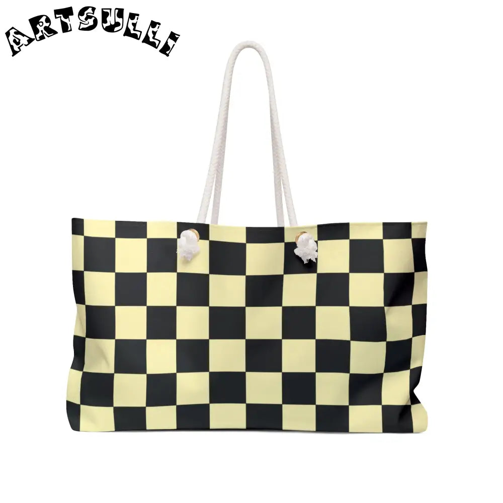 JAKKOUTTHEBXX Checkerboard Black and Yellow Weekender Bag