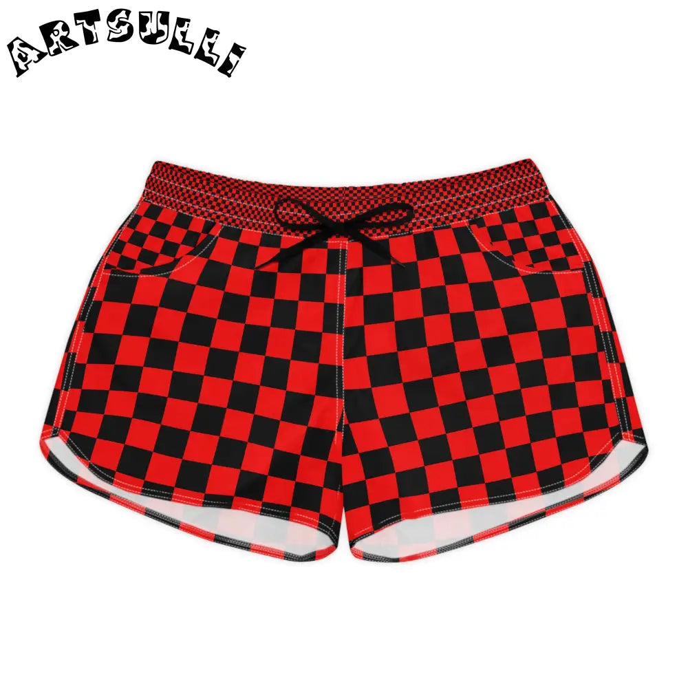 JAKKOUTTHEBXX Checkerboard Red and Black Women’s Casual Shorts (AOP)