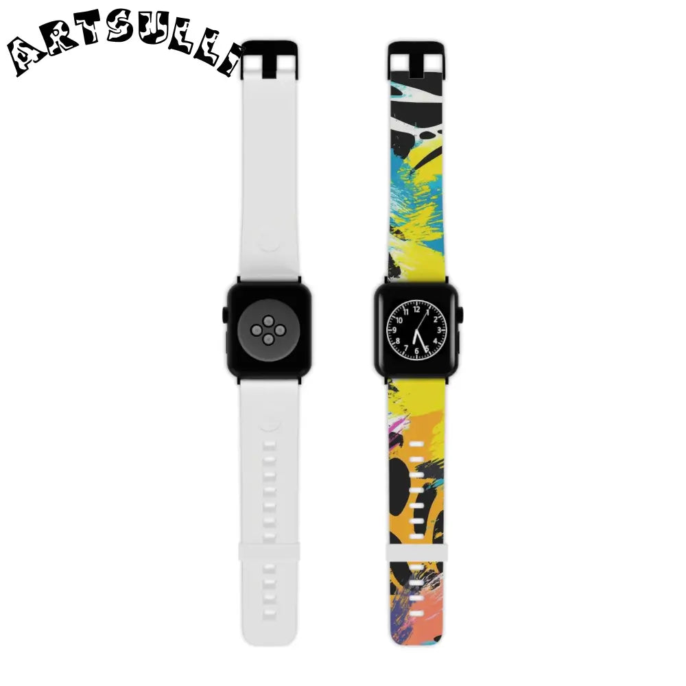 Zebra Stripes x Leopard Print x Paint Splatter Multi-Color Watch Band for Apple Watch, Artsulli - Art is Long, Life is Short, Accessories, Size, 7.5'' × 0.75'' / 42 - 44 mm, Color, Black, , , 17934626208787
