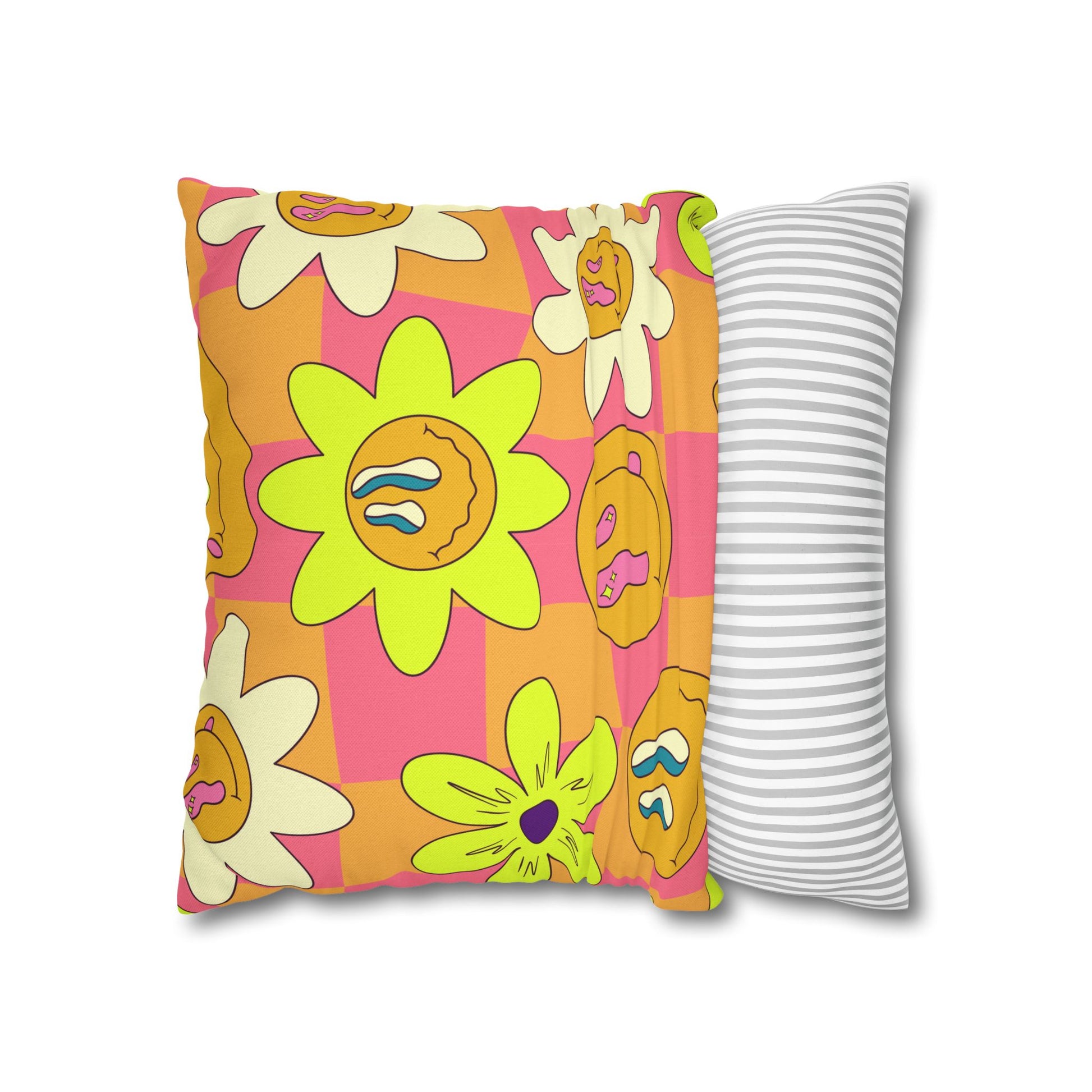 Trippy Sour Face Rave Spun Polyester Square Pillowcase, Artsulli - Art is Long, Life is Short, Home Decor, , , , , , , 