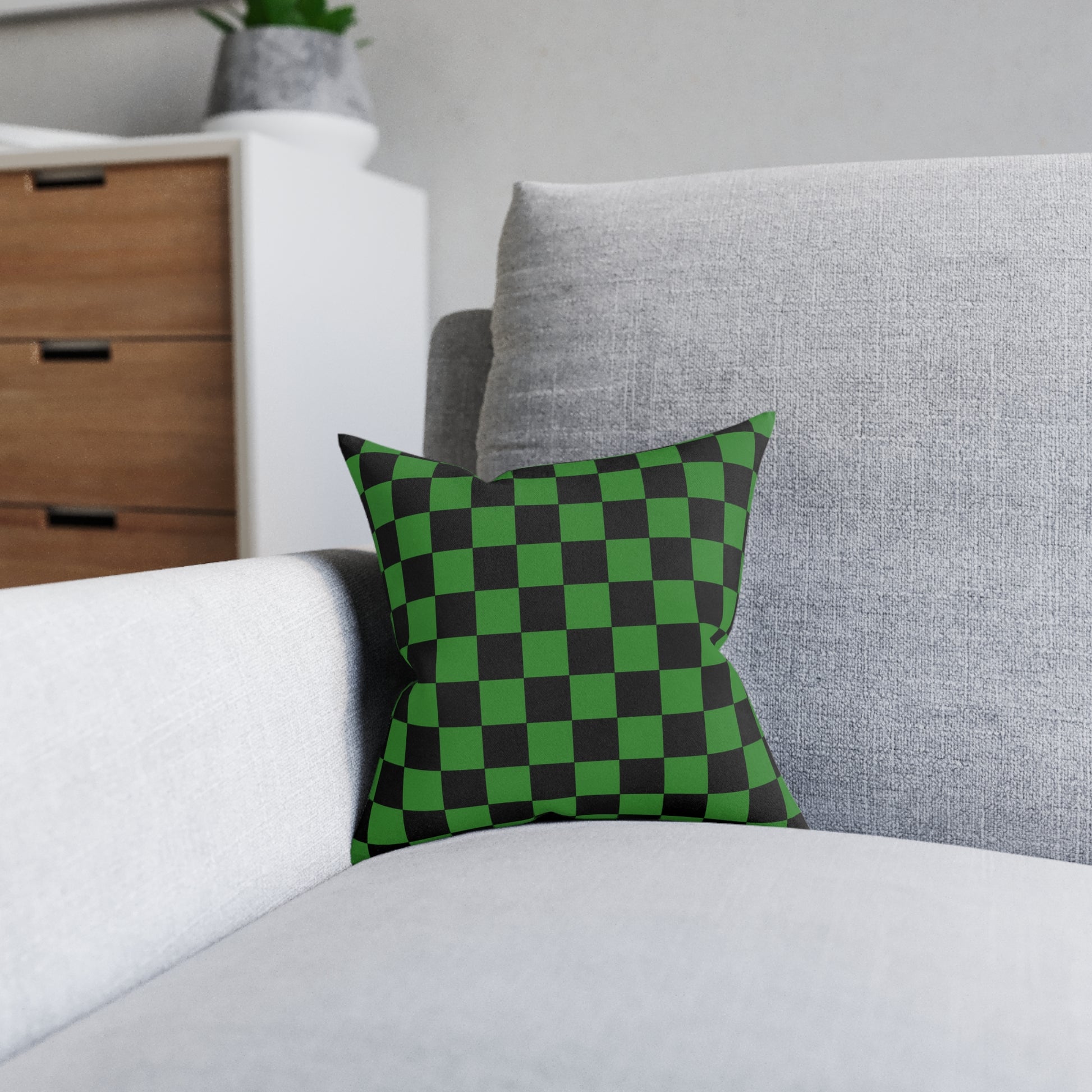 Checkerboard Green and Black Square Pillow, Artsulli - Art is Long, Life is Short, Home Decor, , , , , , , 