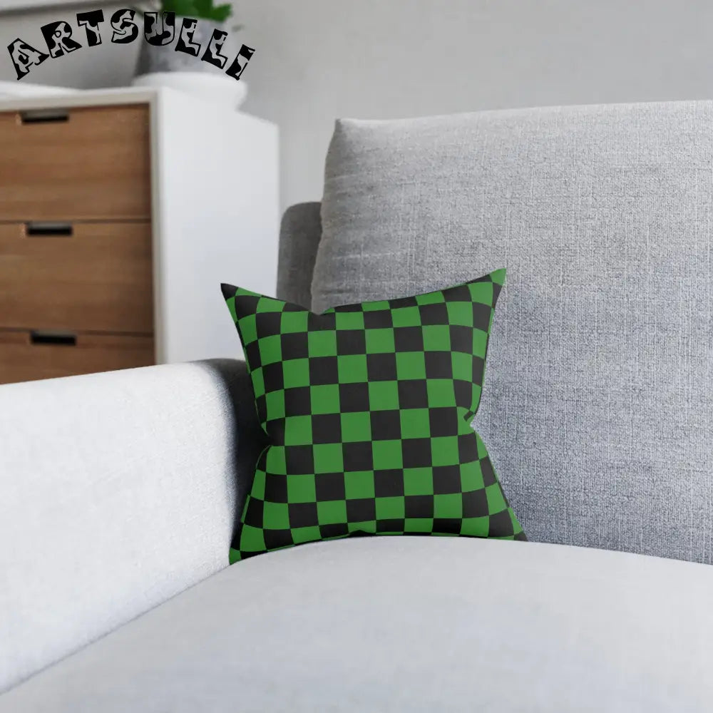 JAKKOUTTHEBXX Checkerboard Green and Black Square Pillow