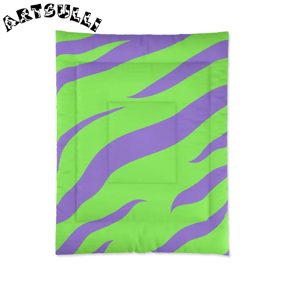 JAKKOUTTHEBXX Tyrannosaurus Print Green and Purple Comforter