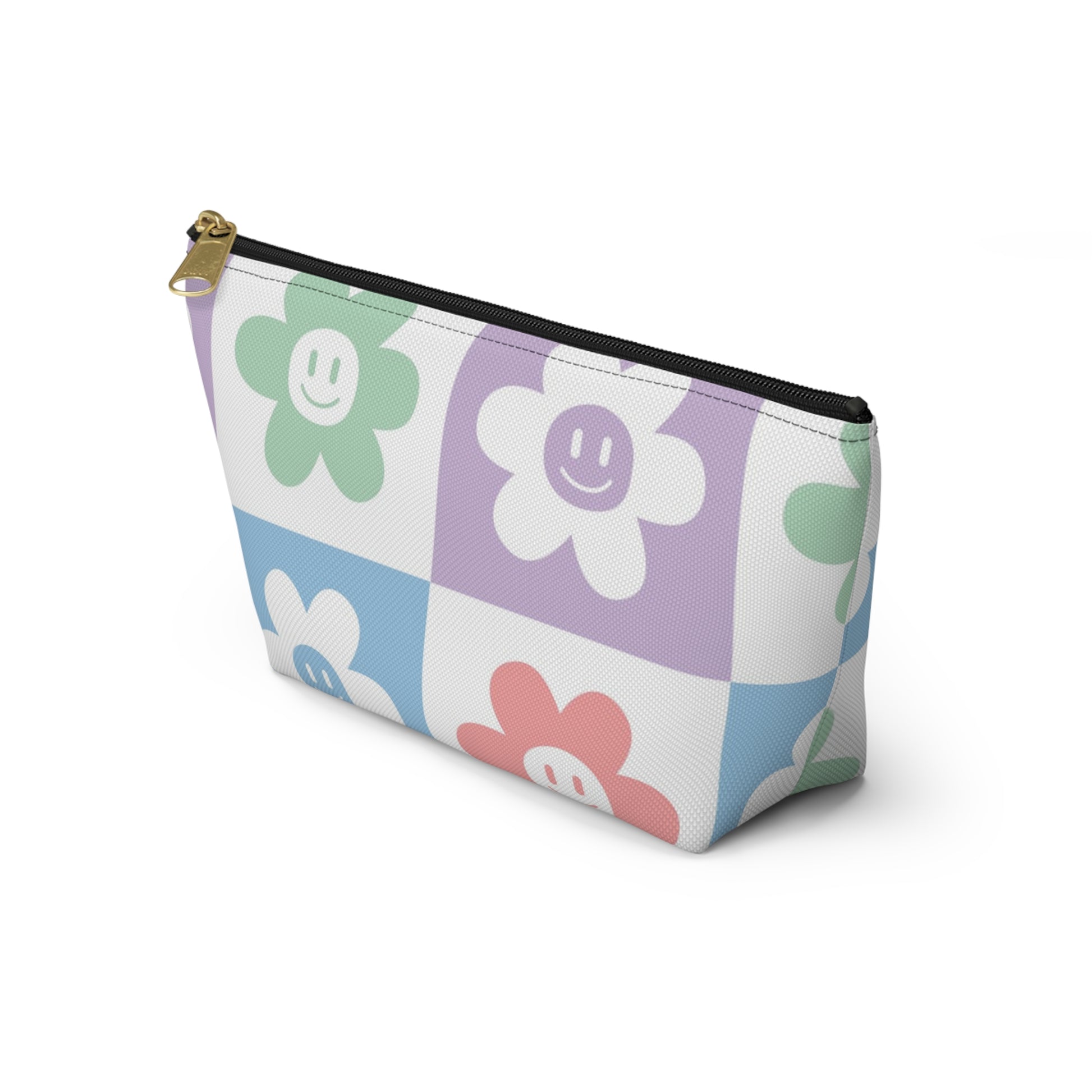 Chessboard x Smiley Face Flowers Multi-Color Accessory Pouch w T-bottom, Artsulli - Art is Long, Life is Short, Bags, , , , , , , 